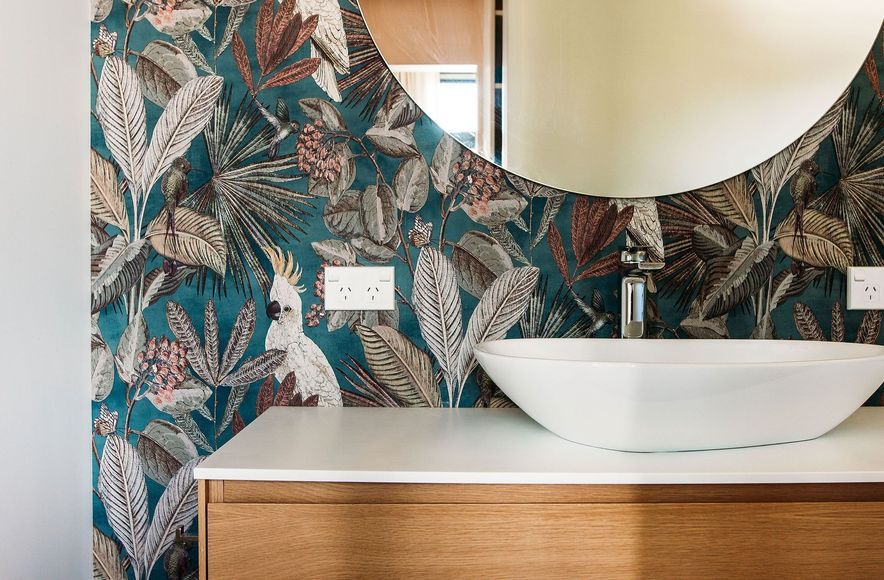 Wallpaper and Tiled Bathroom Design