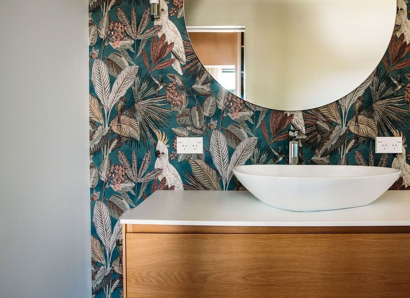 Wallpaper and Tiled Bathroom Design