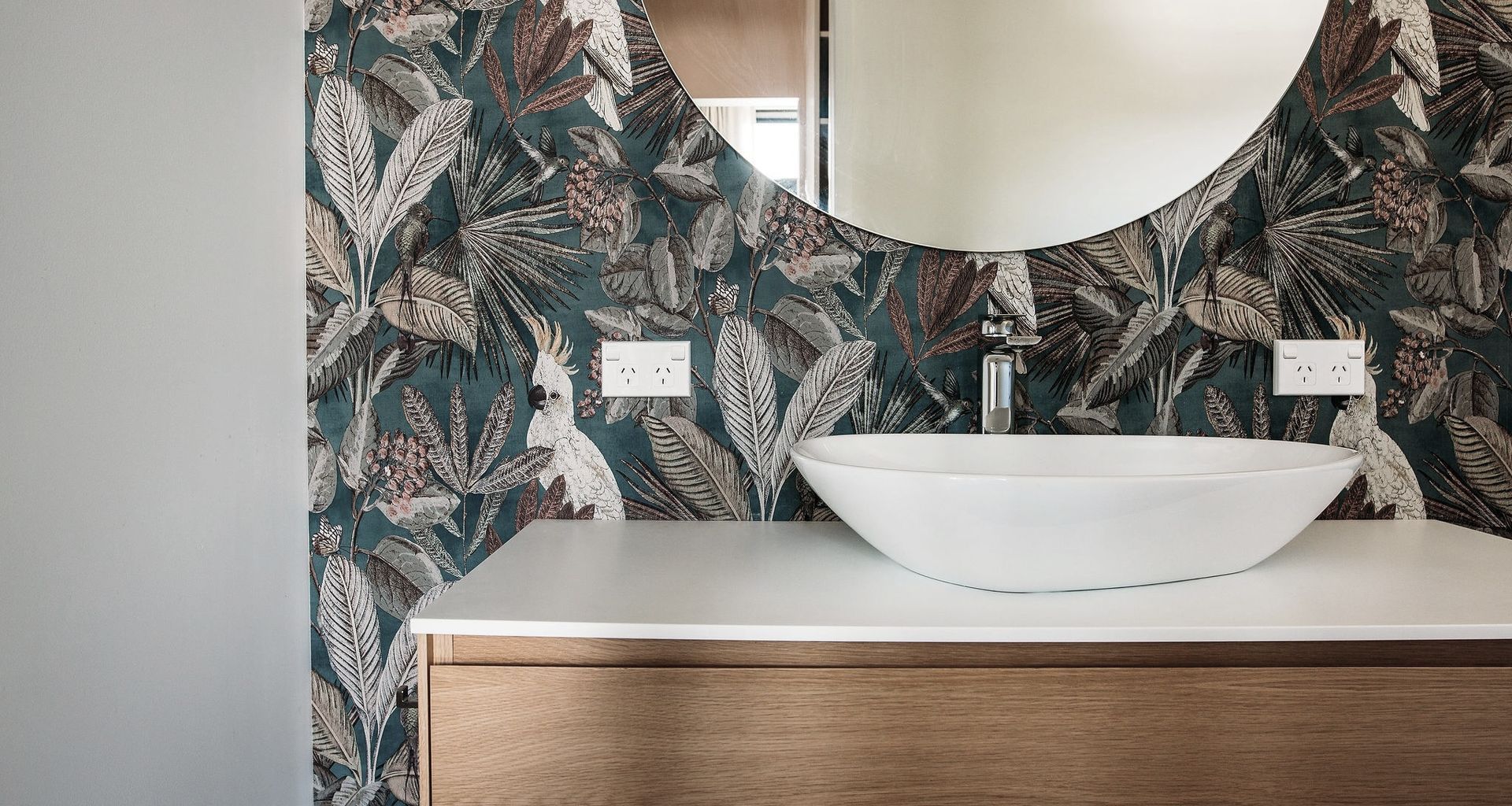 Wallpaper and Tiled Bathroom Design banner
