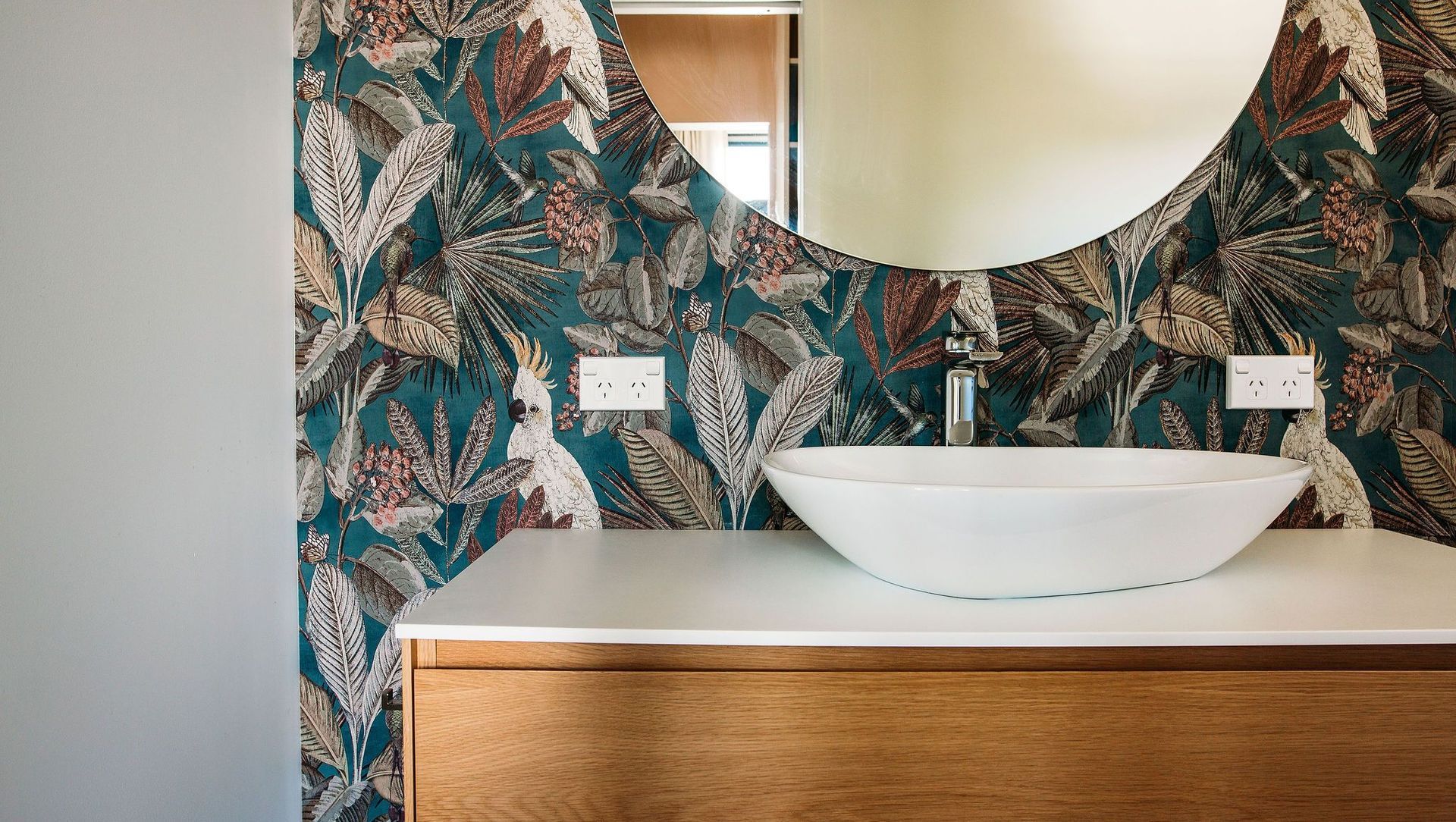Wallpaper and Tiled Bathroom Design banner
