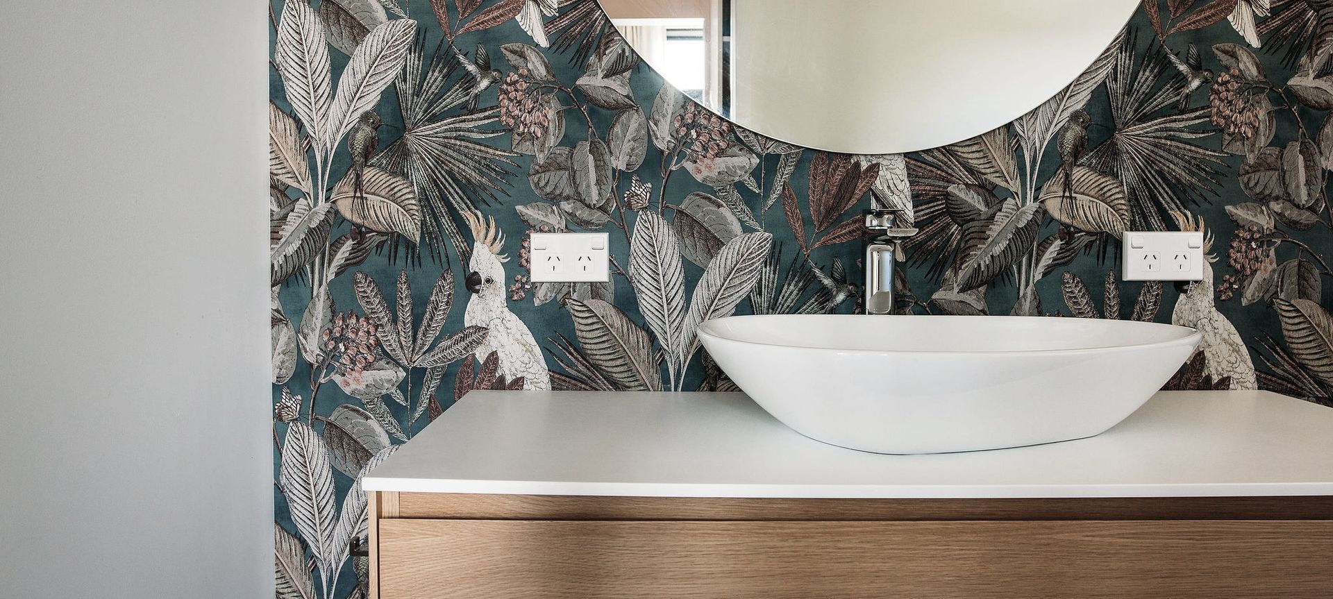 Wallpaper and Tiled Bathroom Design banner