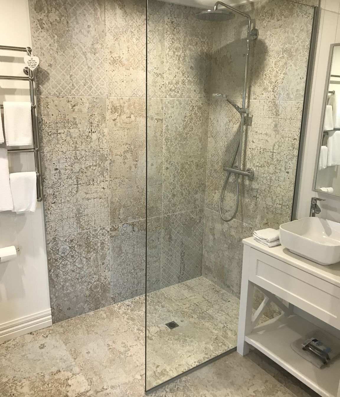Tiled bathroom floor &amp; shower walls