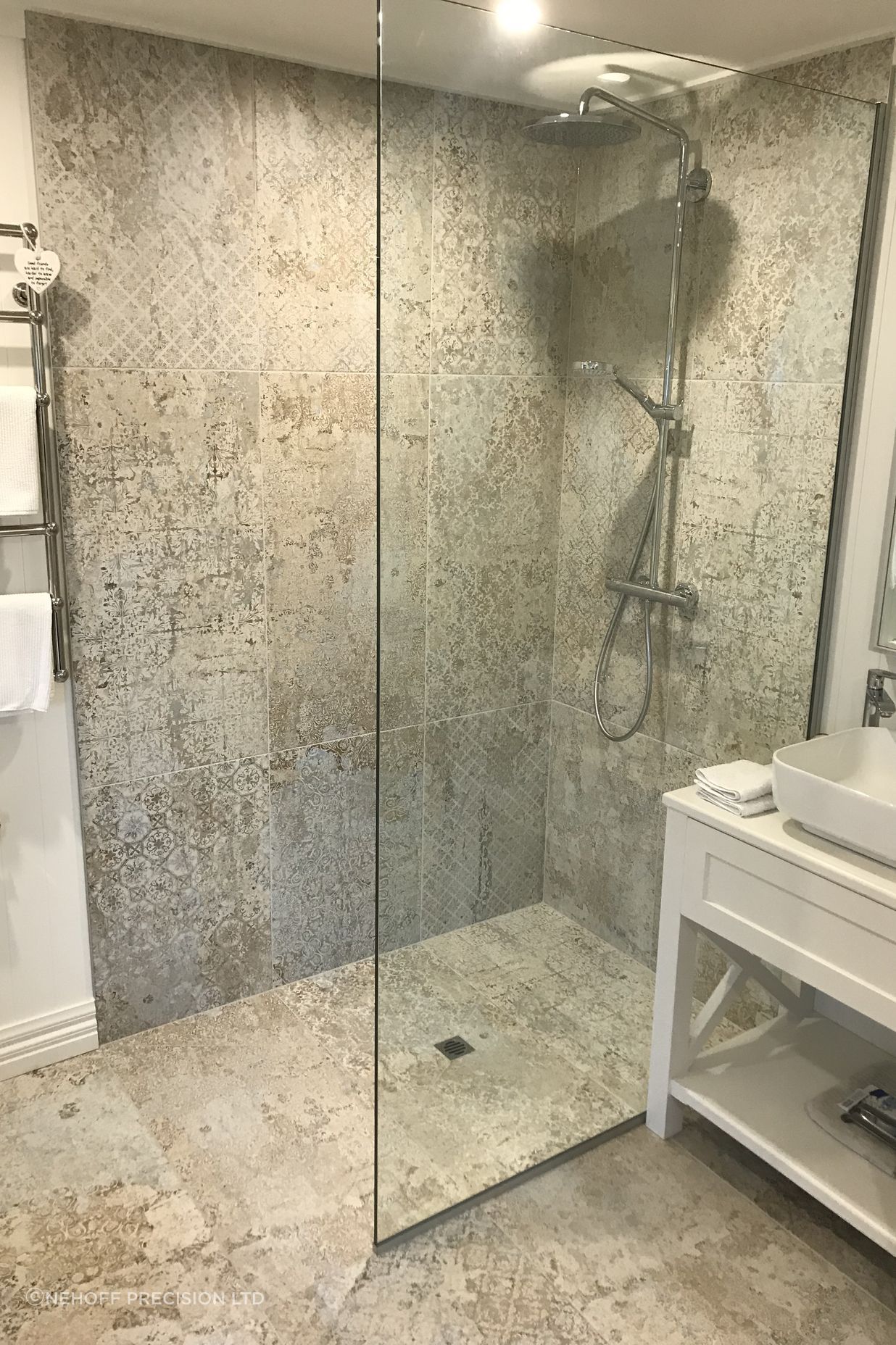 Tiled bathroom floor &amp; shower walls