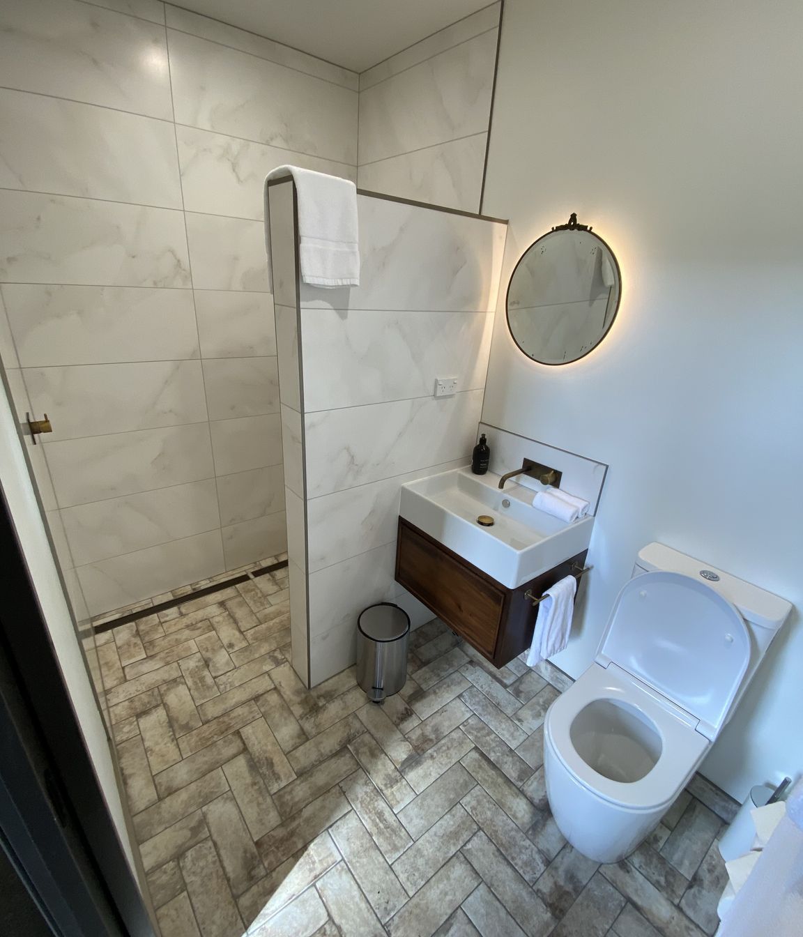 Tiled bathroom floor &amp; shower walls