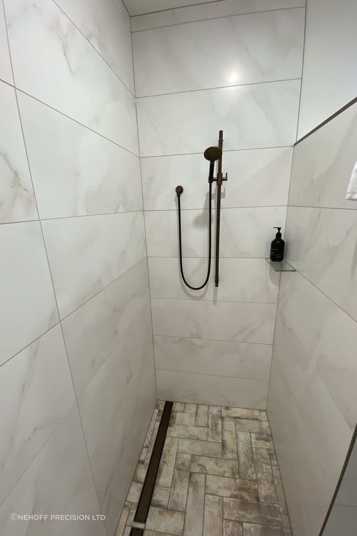 Tiled bathroom floor &amp; shower walls