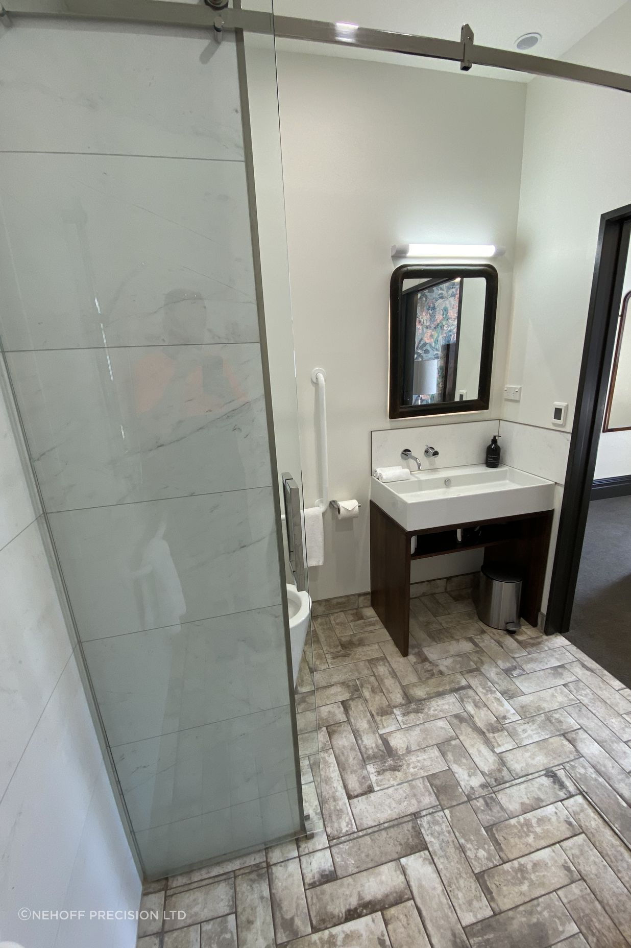 Tiled bathroom floor &amp; shower walls