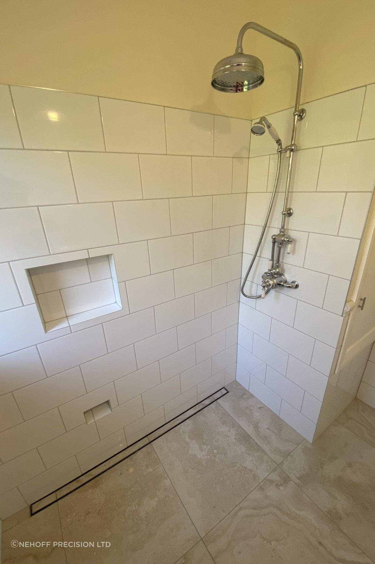 Tiled bathroom floor &amp; shower walls