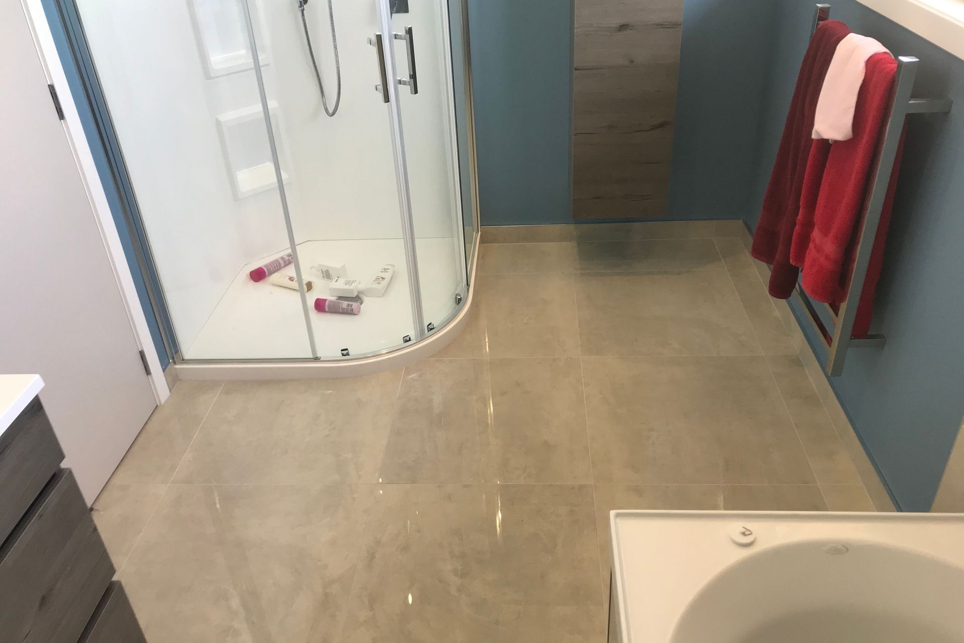 Tiled bathroom floor