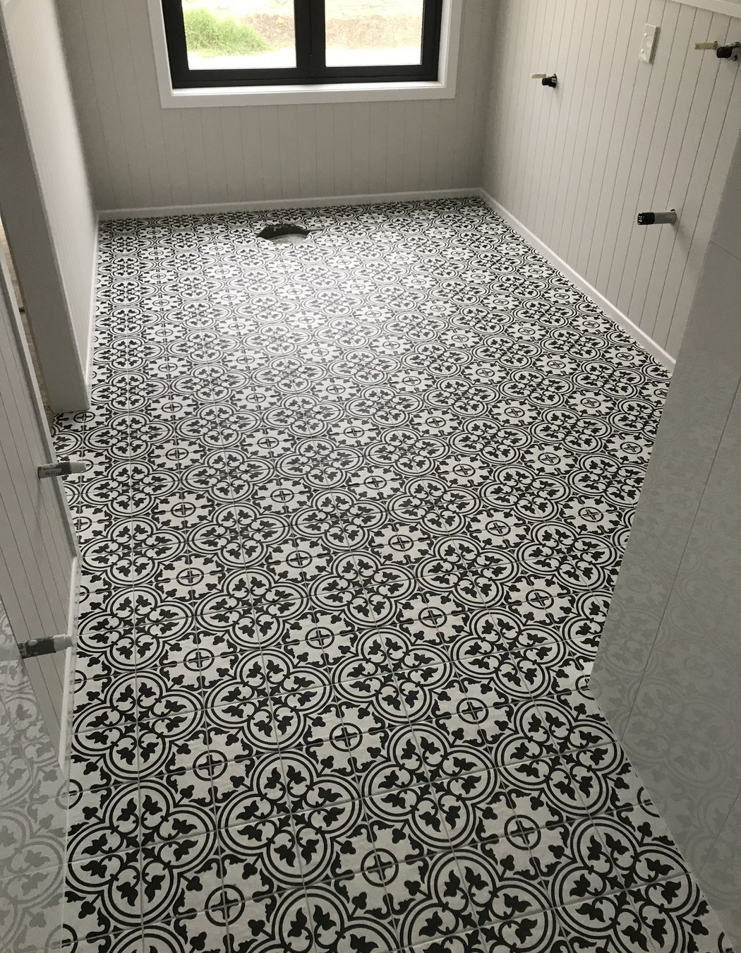 Tiled bathroom floor