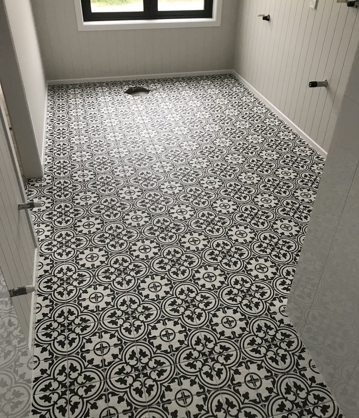 Tiled bathroom floor