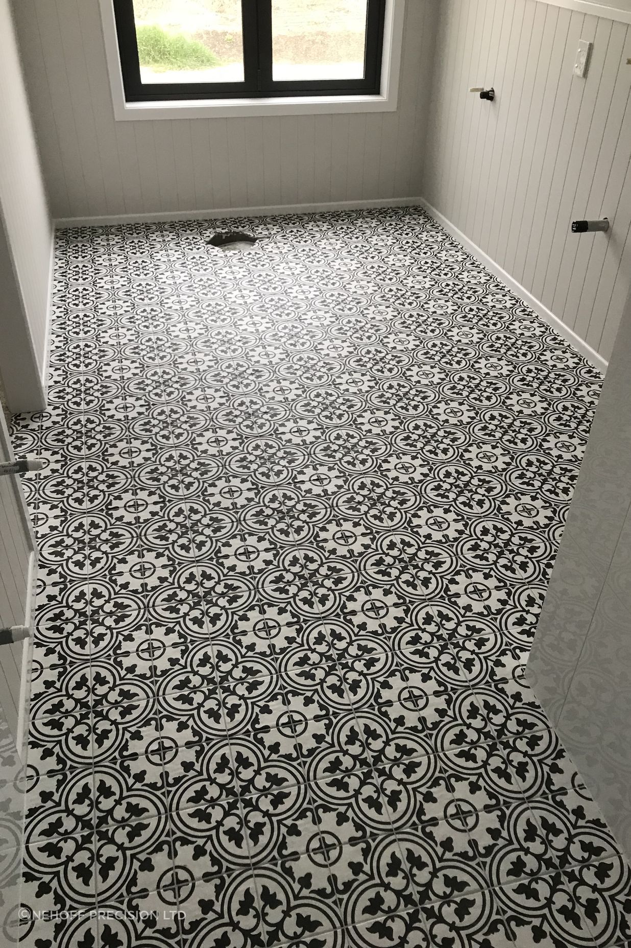 Tiled bathroom floor