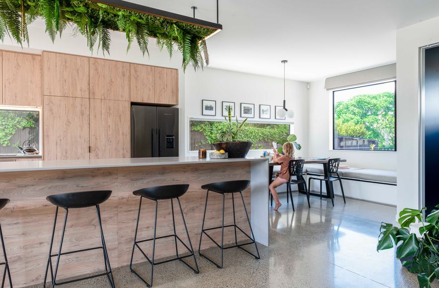 French Oak and Sleek Matte Concrete Kitchen