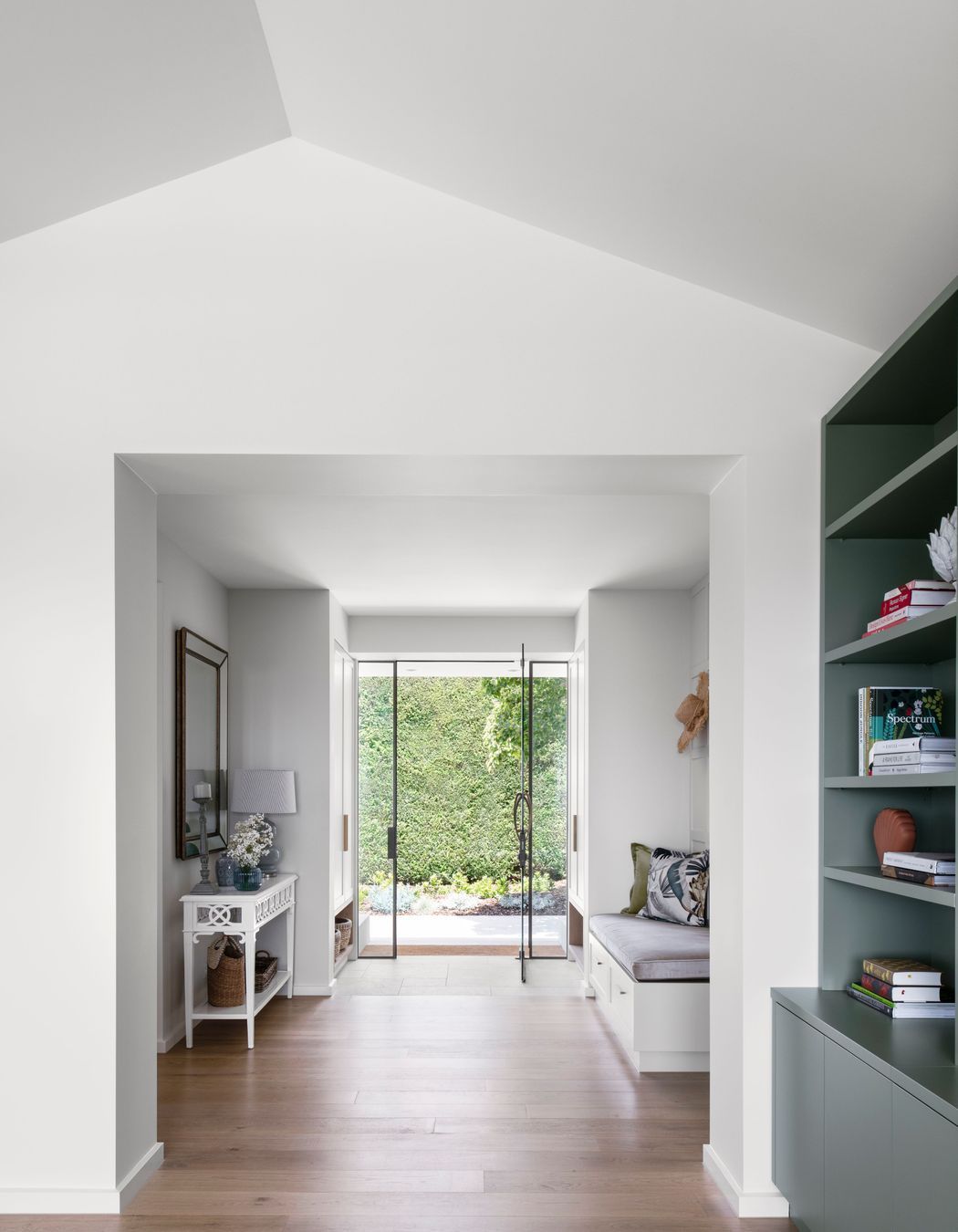 Custom designed joinery for a beach house entry.