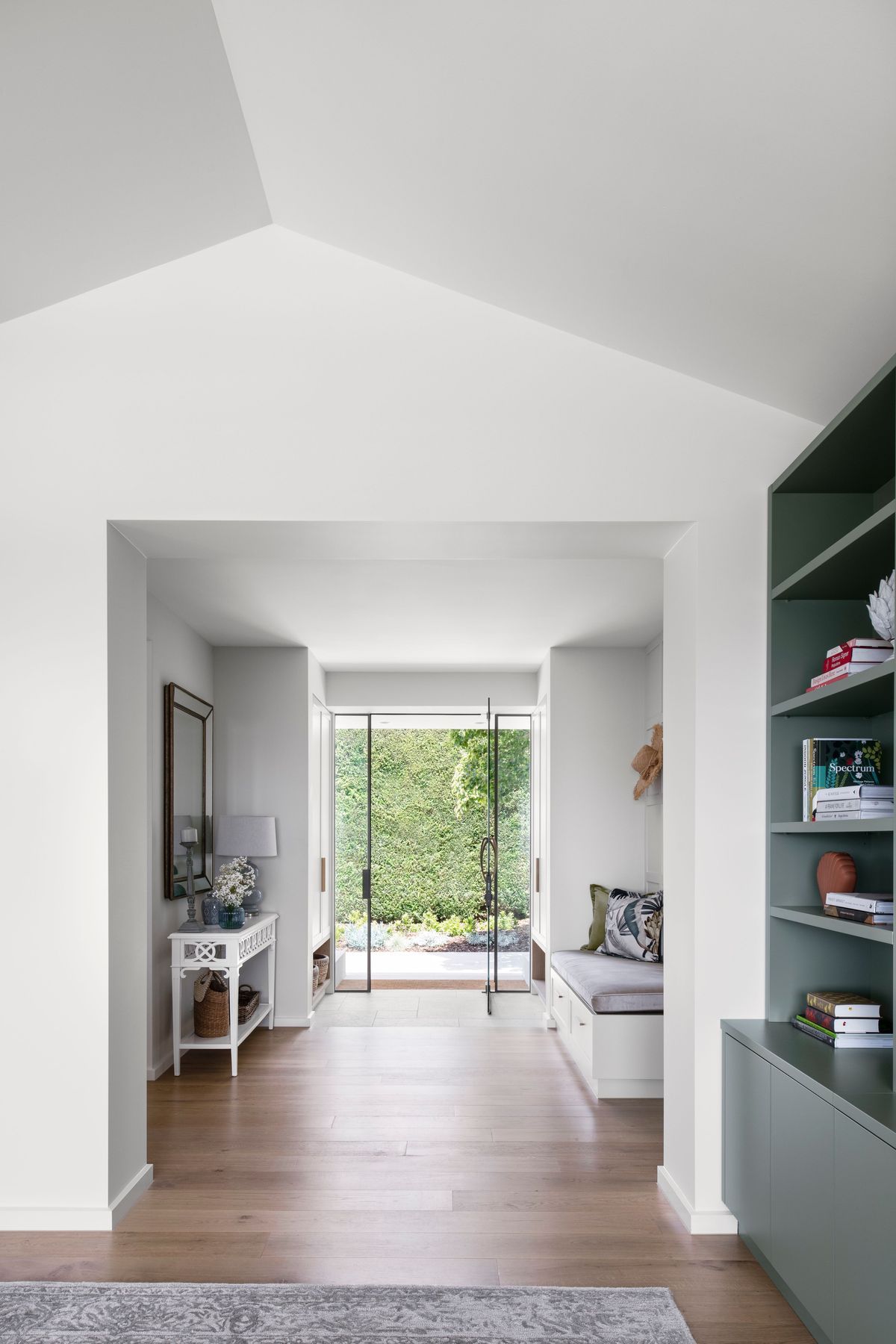 Custom designed joinery for a beach house entry.