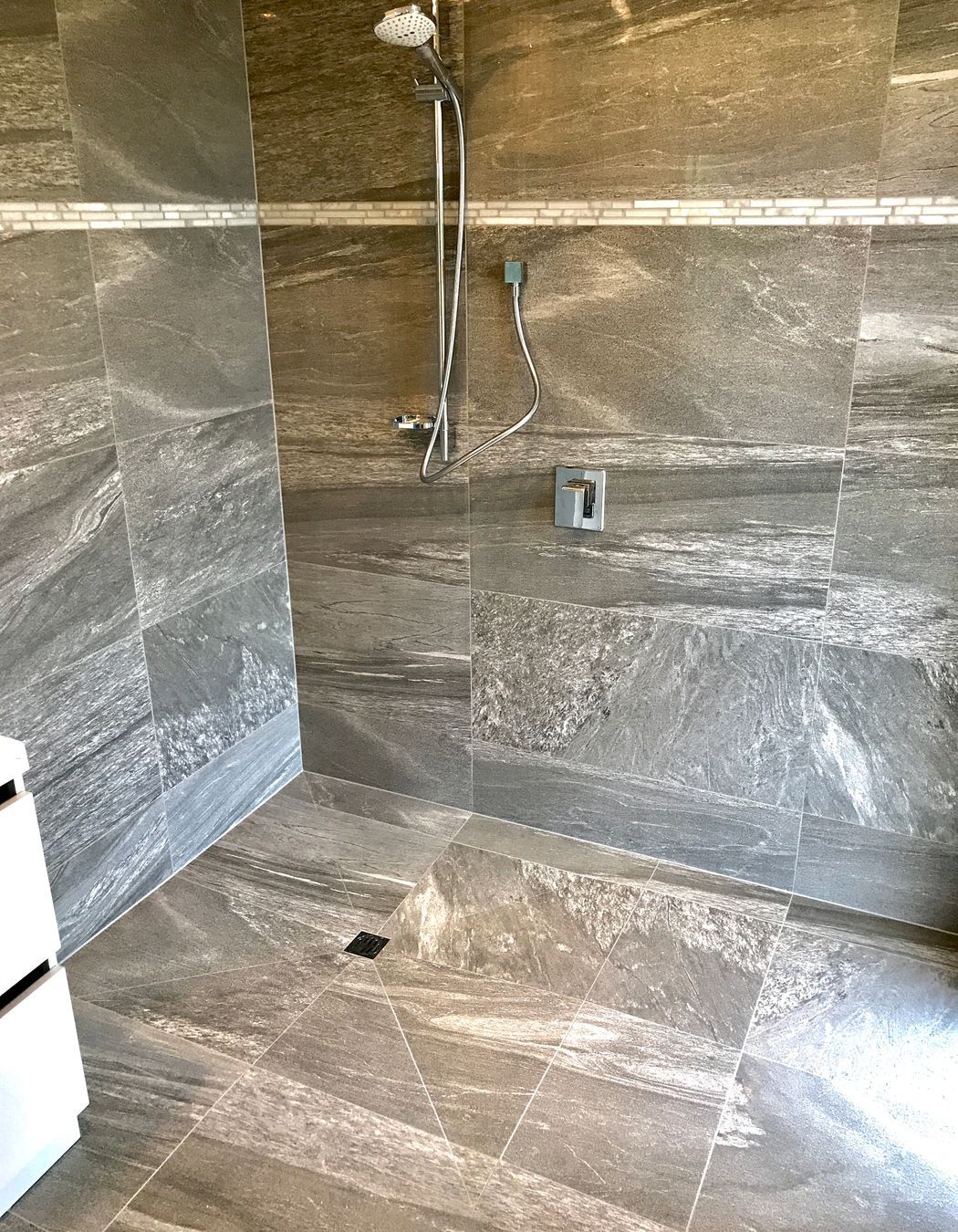 Tiled shower floor & walls