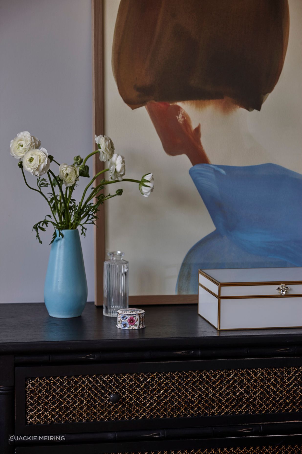 Master bedroom interior design & decor featuring blues & golds