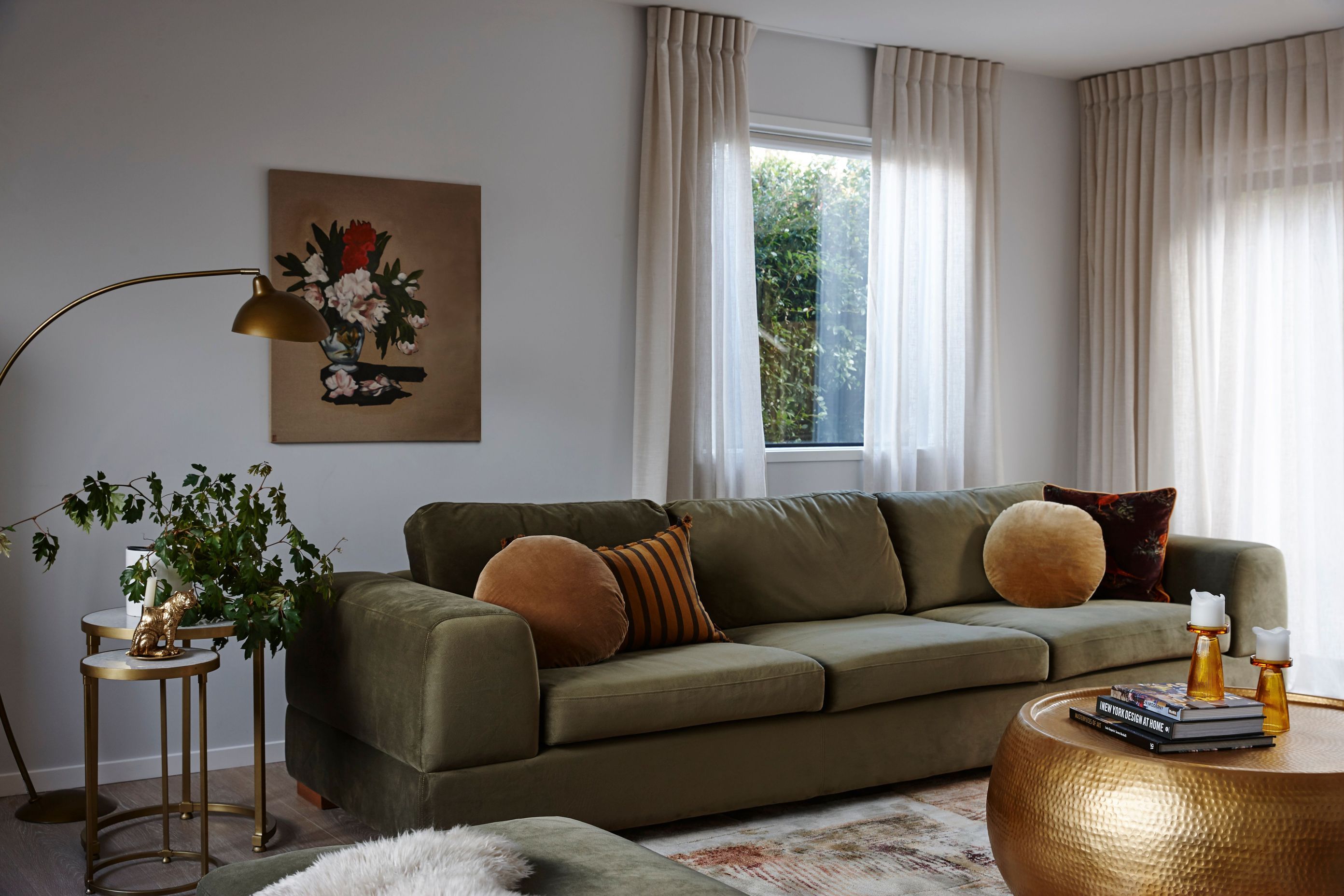 Elegant family living room with sheer drapery, St Heliers
