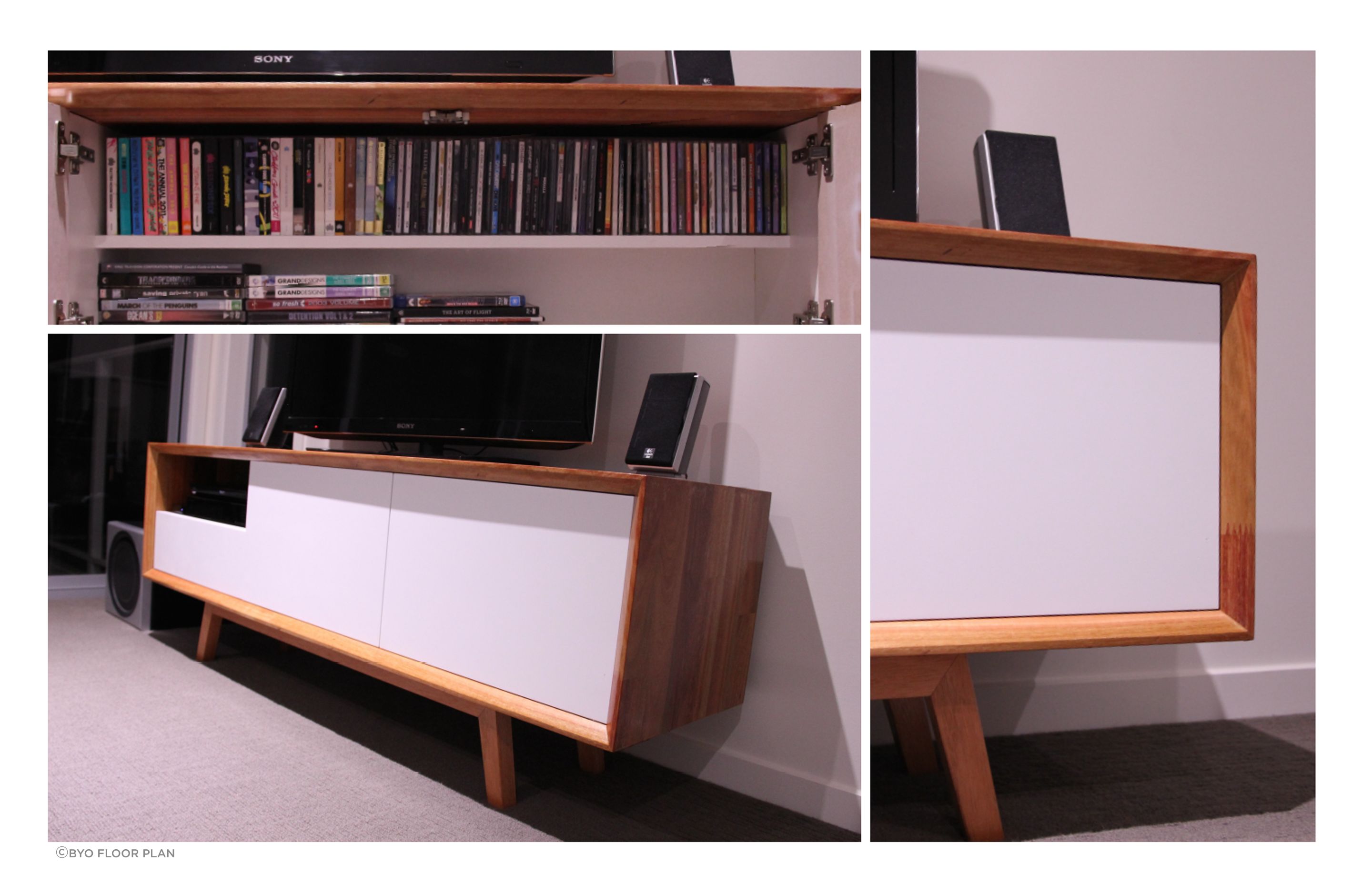 Completed in 2014: Mid Century Modern Inspired Credenza/TV Unit - Made from Western Australian Karri, melamine carcass, 2pac MDF fronts and hardwood timber base.