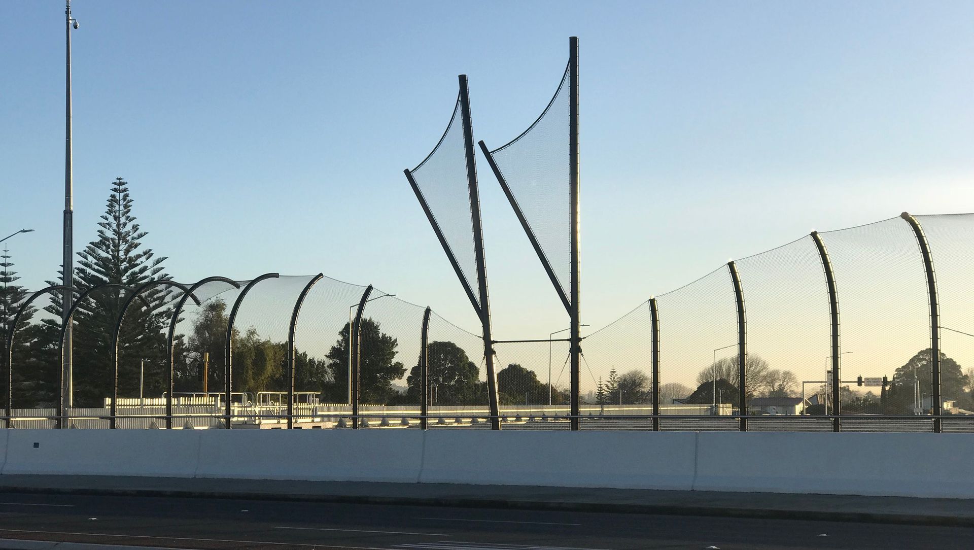 Kirkbride Road / SH20A intersection over bridge  - anti-throw mesh screens banner