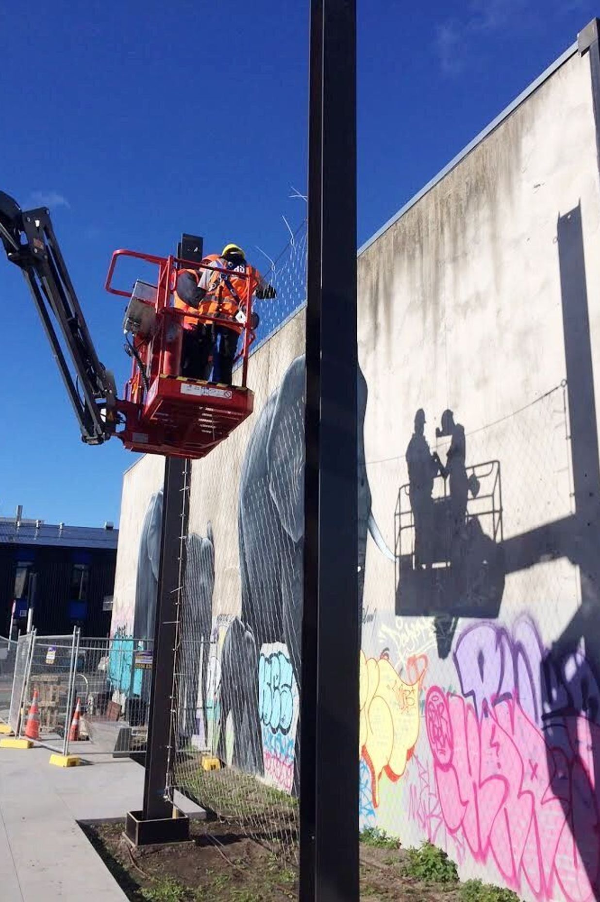 South Frame laneway catenary lighting and mesh-infilled walls - Christchurch CBD
