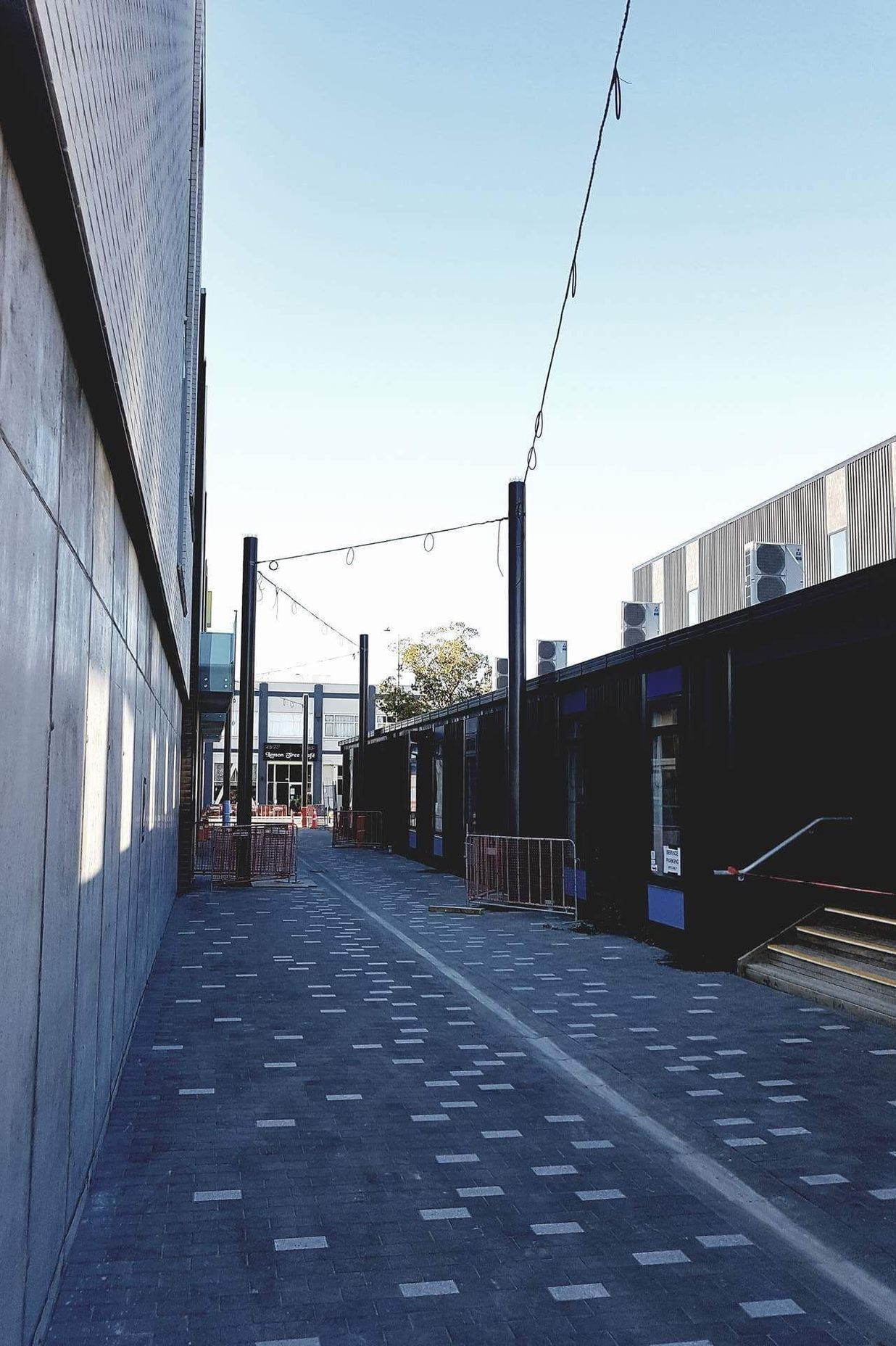 South Frame wire catenary lighting and mesh-infilled walls - Christchurch CBD