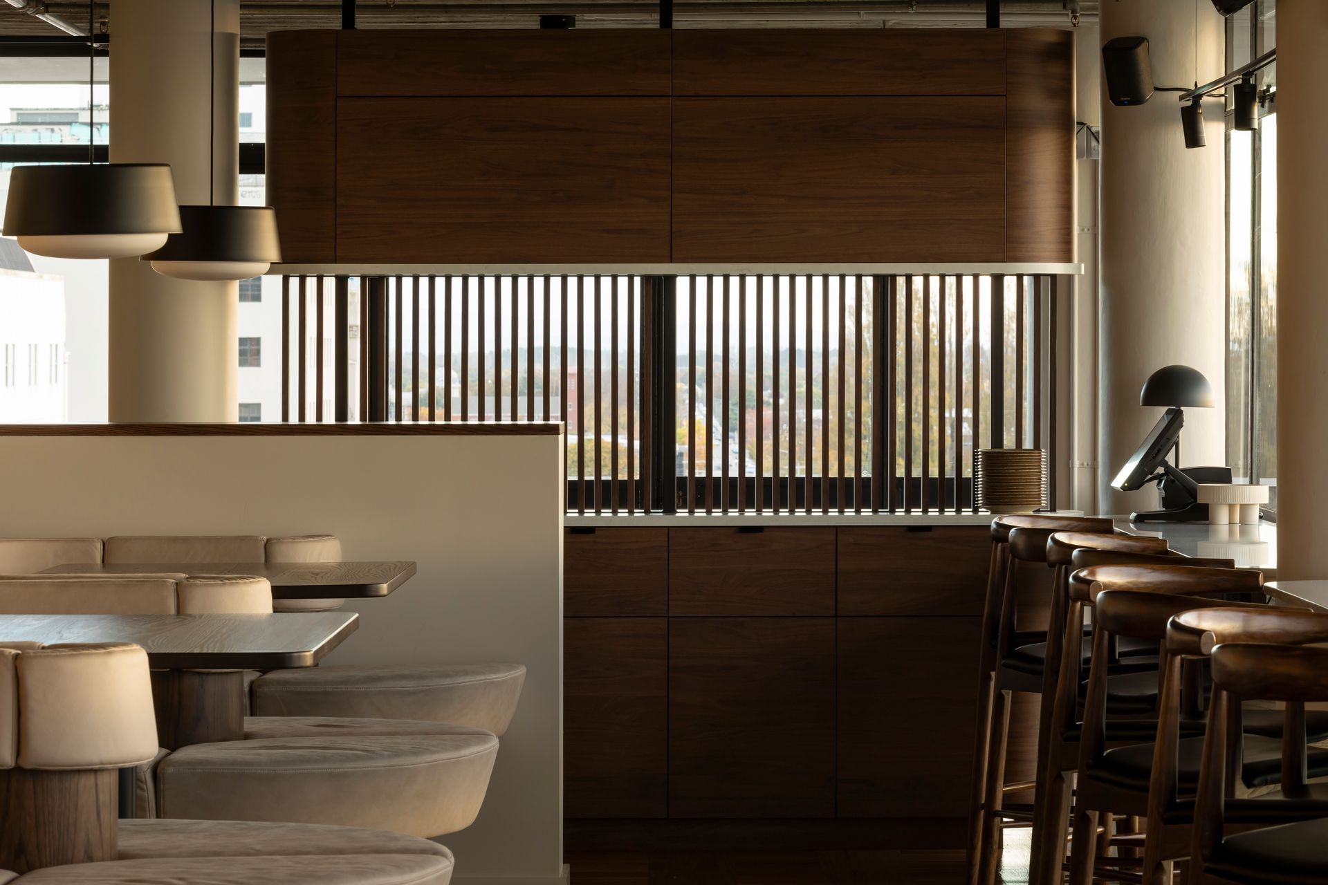 Prime Laminate Benchtop in Florentine Walnut. Designed by James Irving, Semi Creative.