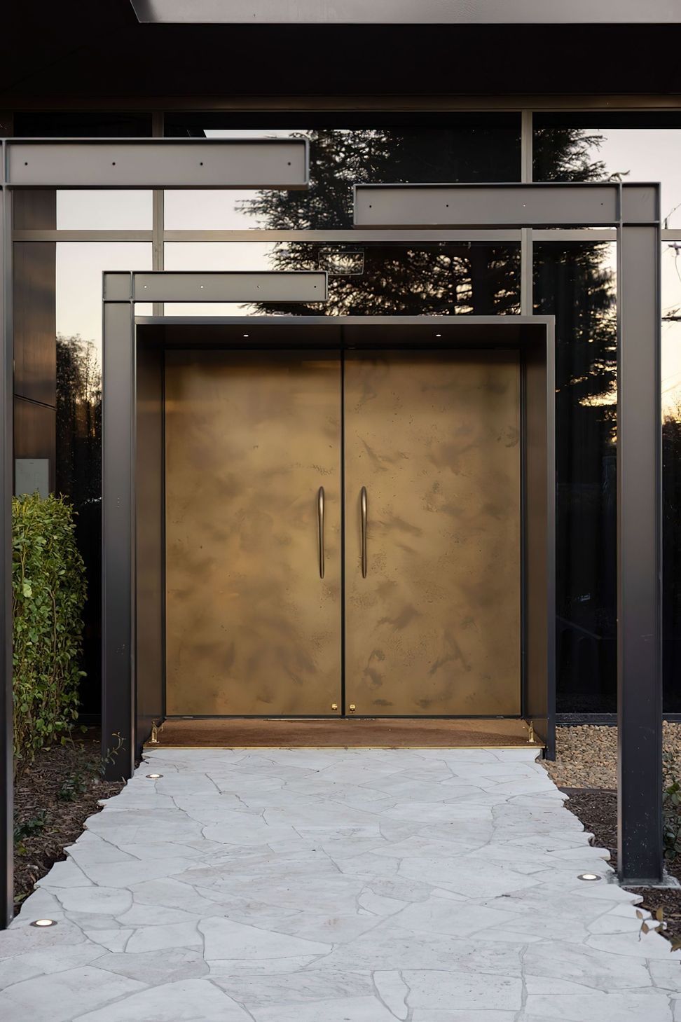 LICENSED-PHOTOS-FOR-PARKWOOD-USE-ONLY-TH-FL-50mm-Matt-Storm-Blue-on-inside-Matt-FlaxPod-Capping-Metalier-Brass-Water-Aged-Satin-Finish-to-the-outside-2.jpeg