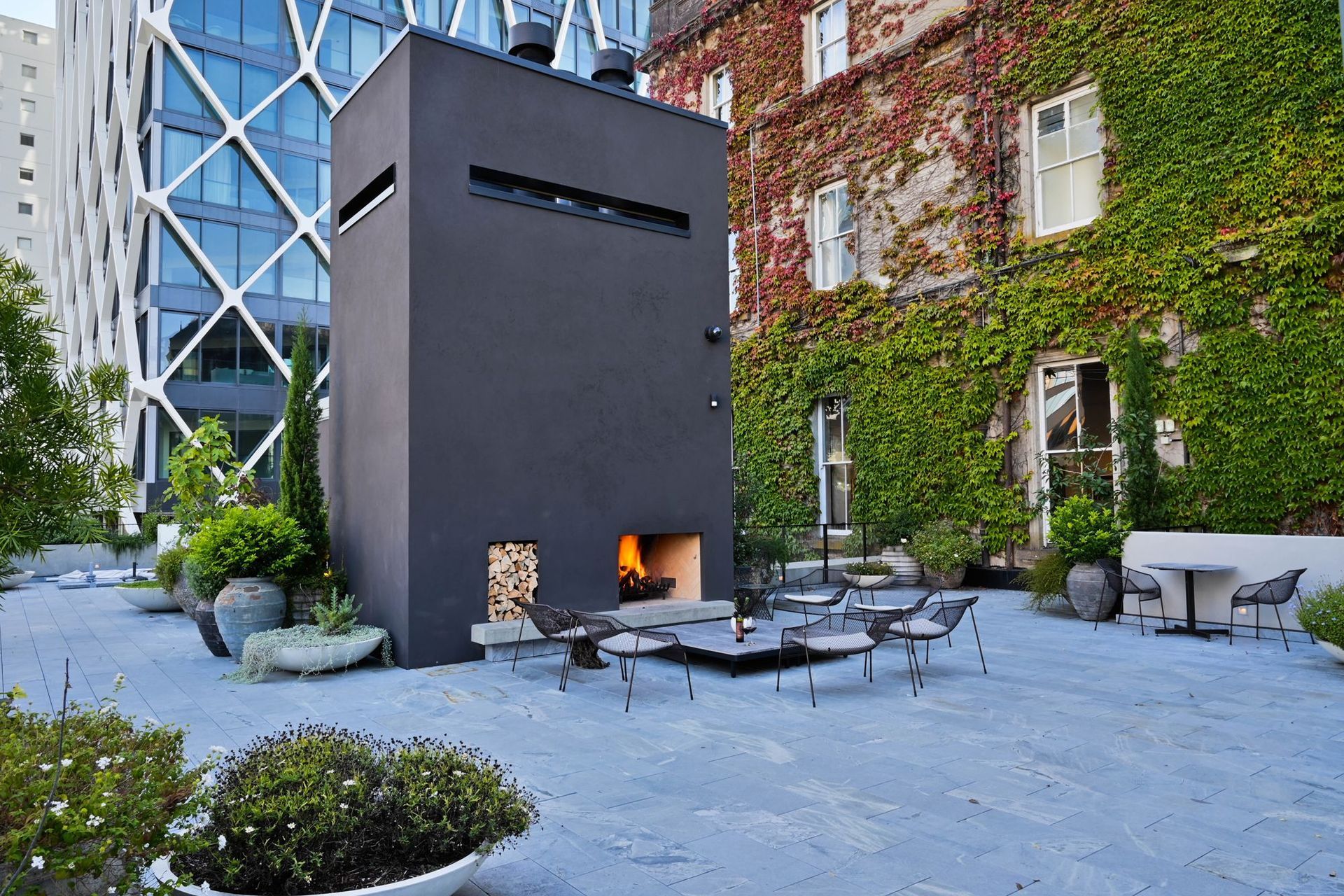 Warmington Traditional 1200 Outdoor Fire with herringbone brick pattern