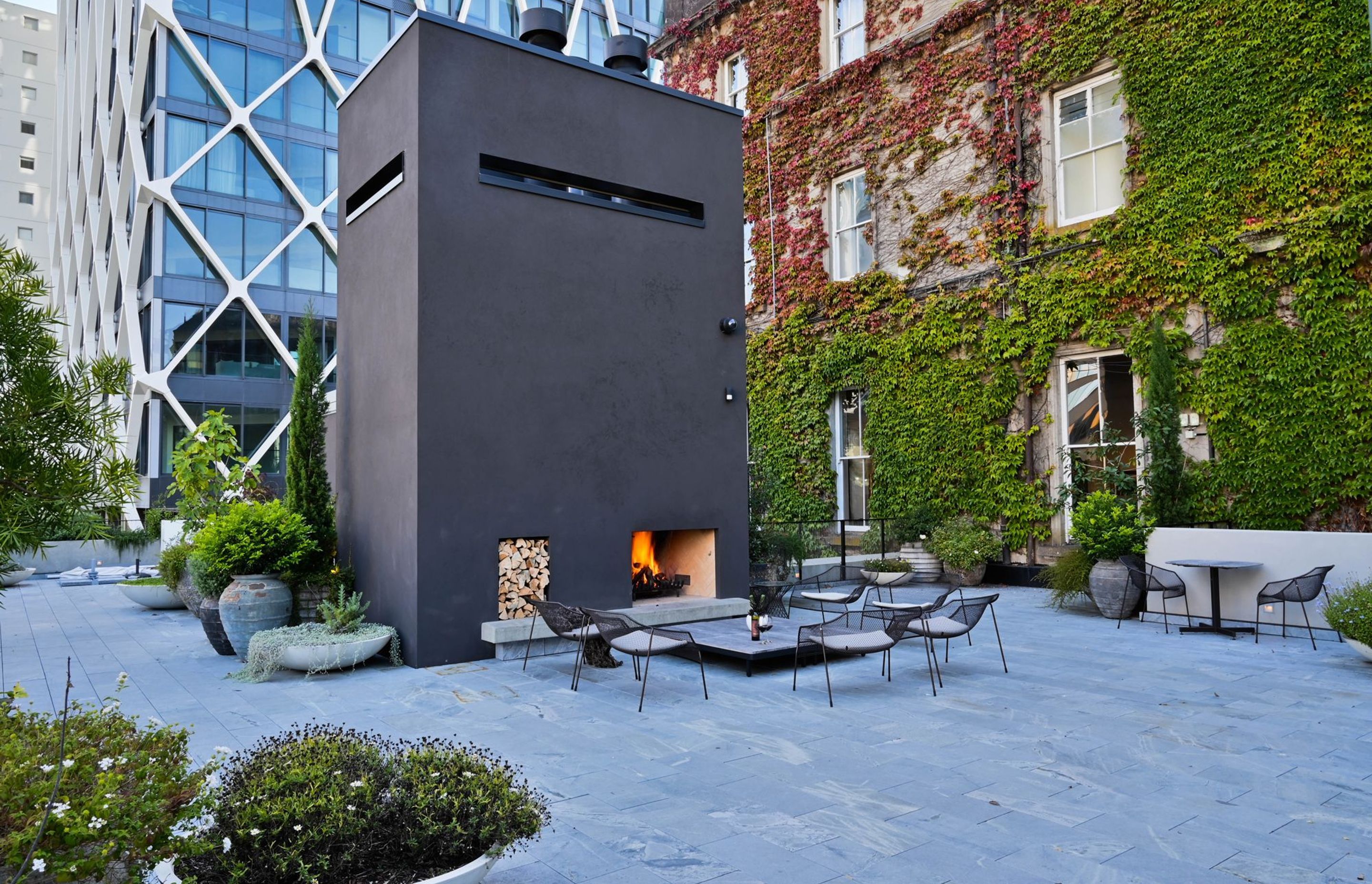 Warmington Traditional 1200 Outdoor Fire with herringbone brick pattern