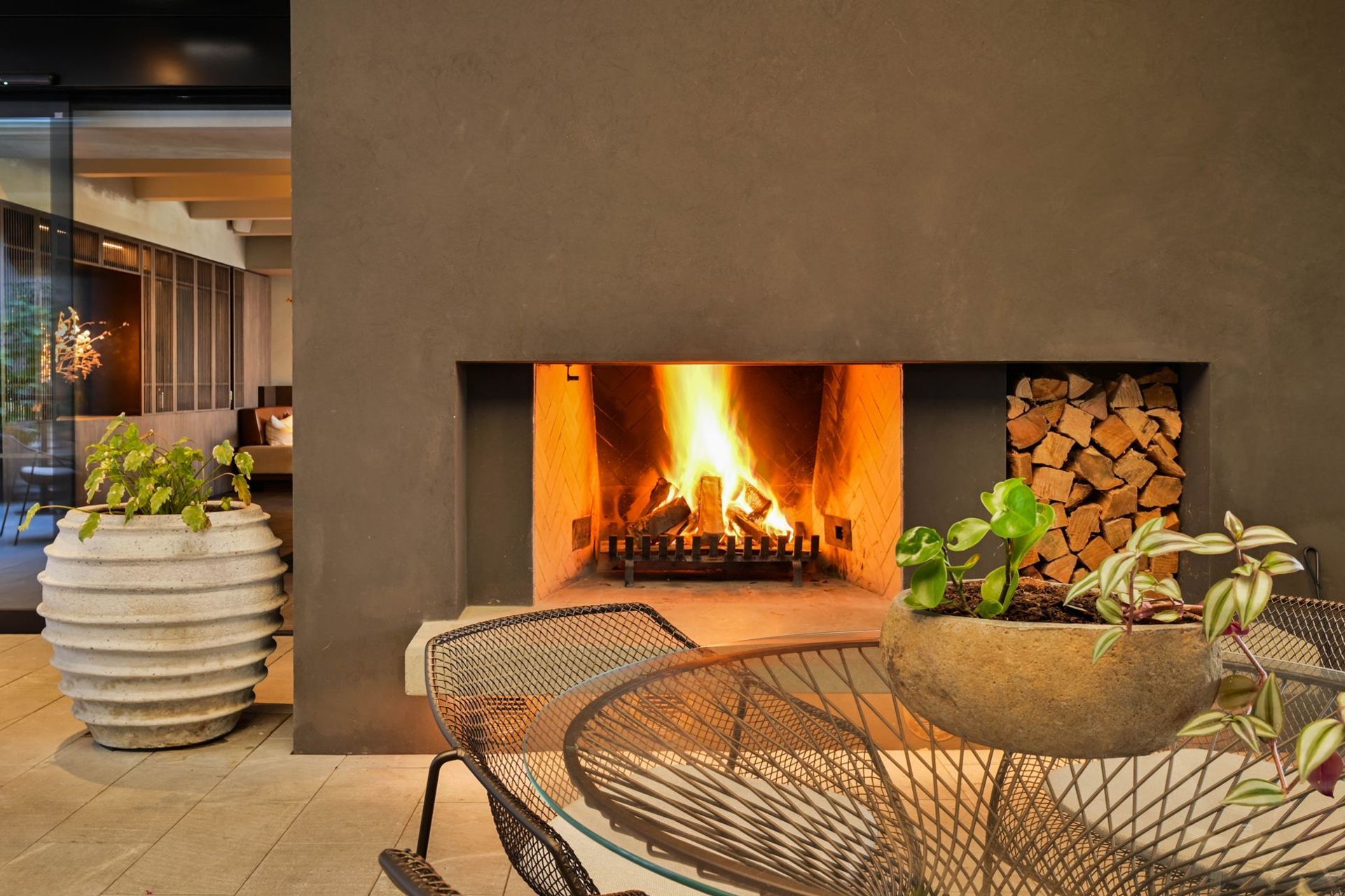 Warmington Traditional 1200 Indoor Fire with herringbone brick pattern