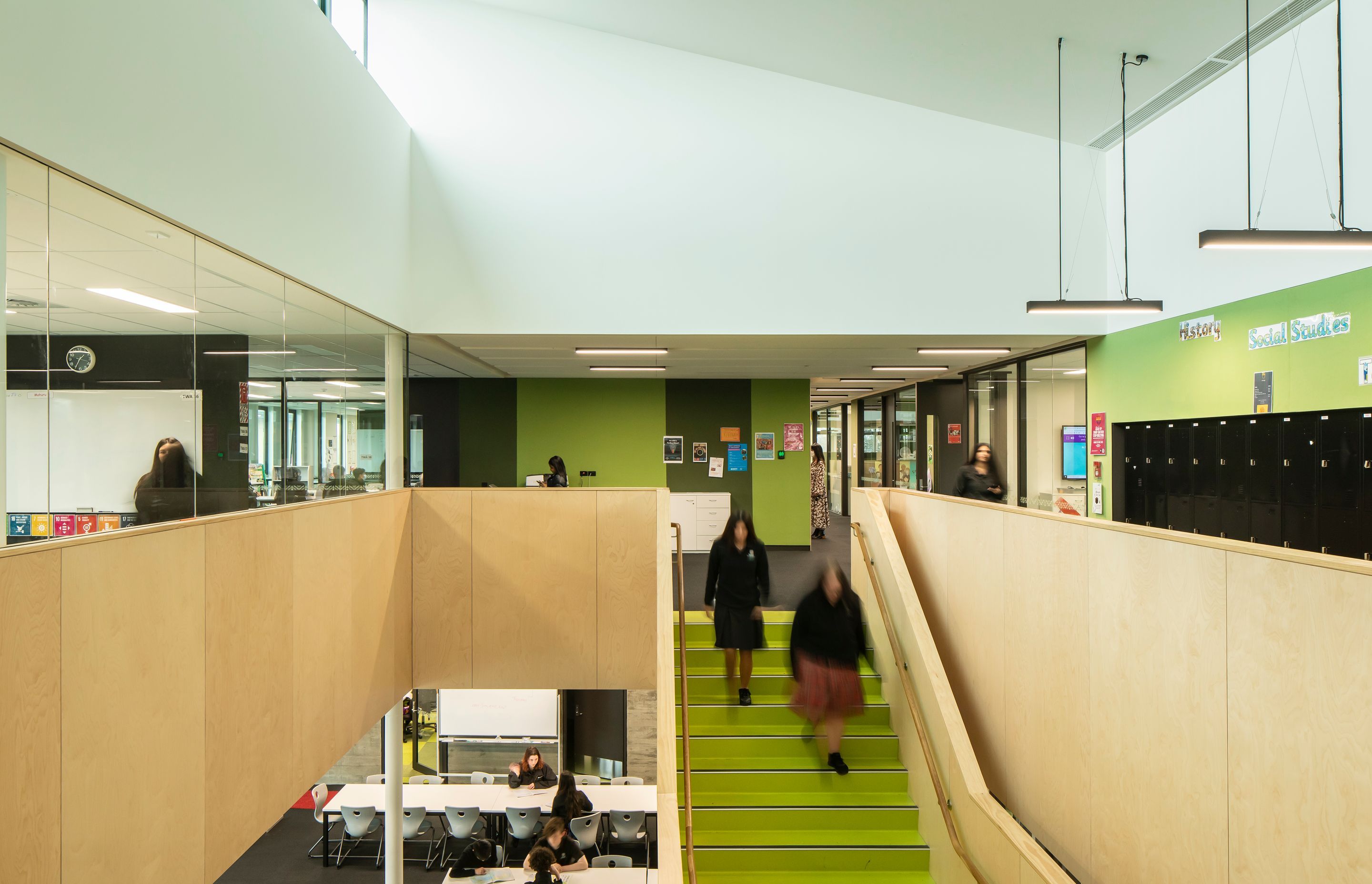 The learning hub encompasses classrooms and the staffroom space.