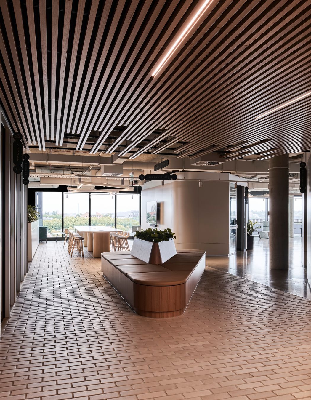 Aluminium brick tiles are warm and inviting in this space