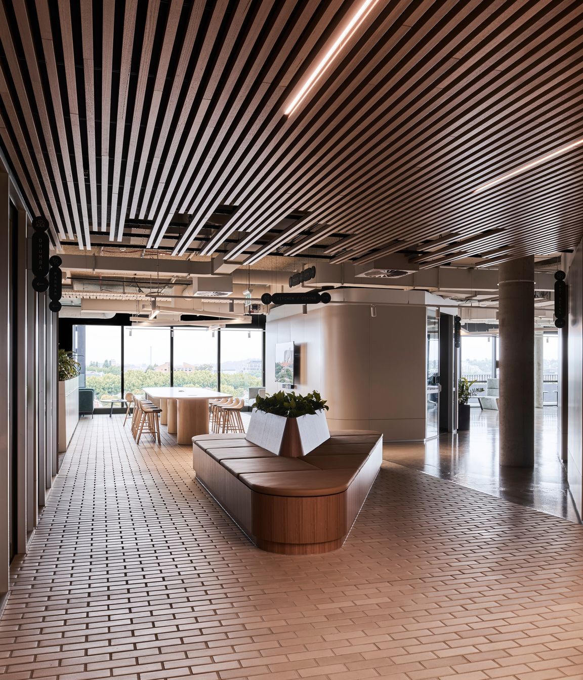 Aluminium brick tiles are warm and inviting in this space