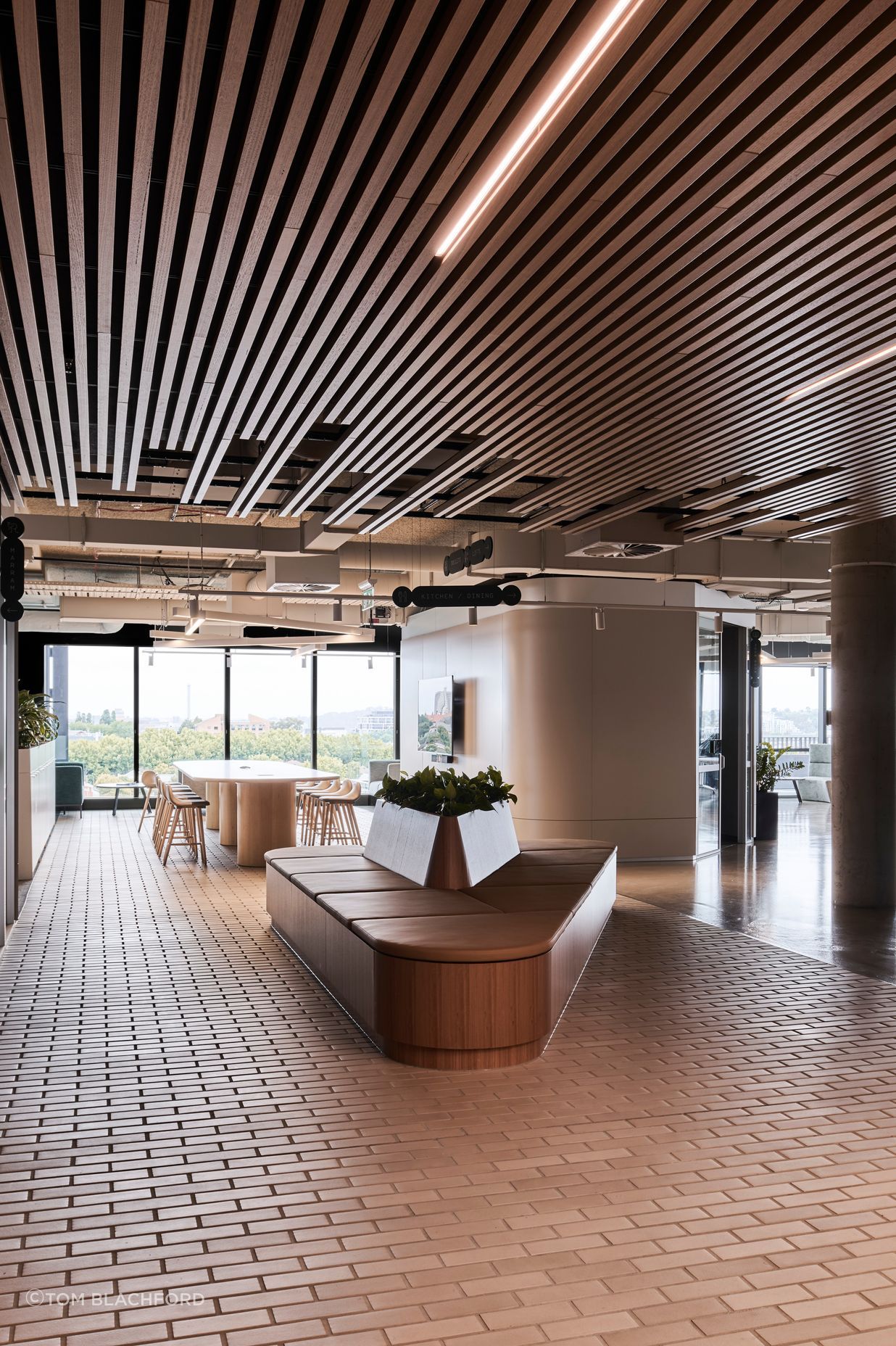 Aluminium brick tiles are warm and inviting in this space