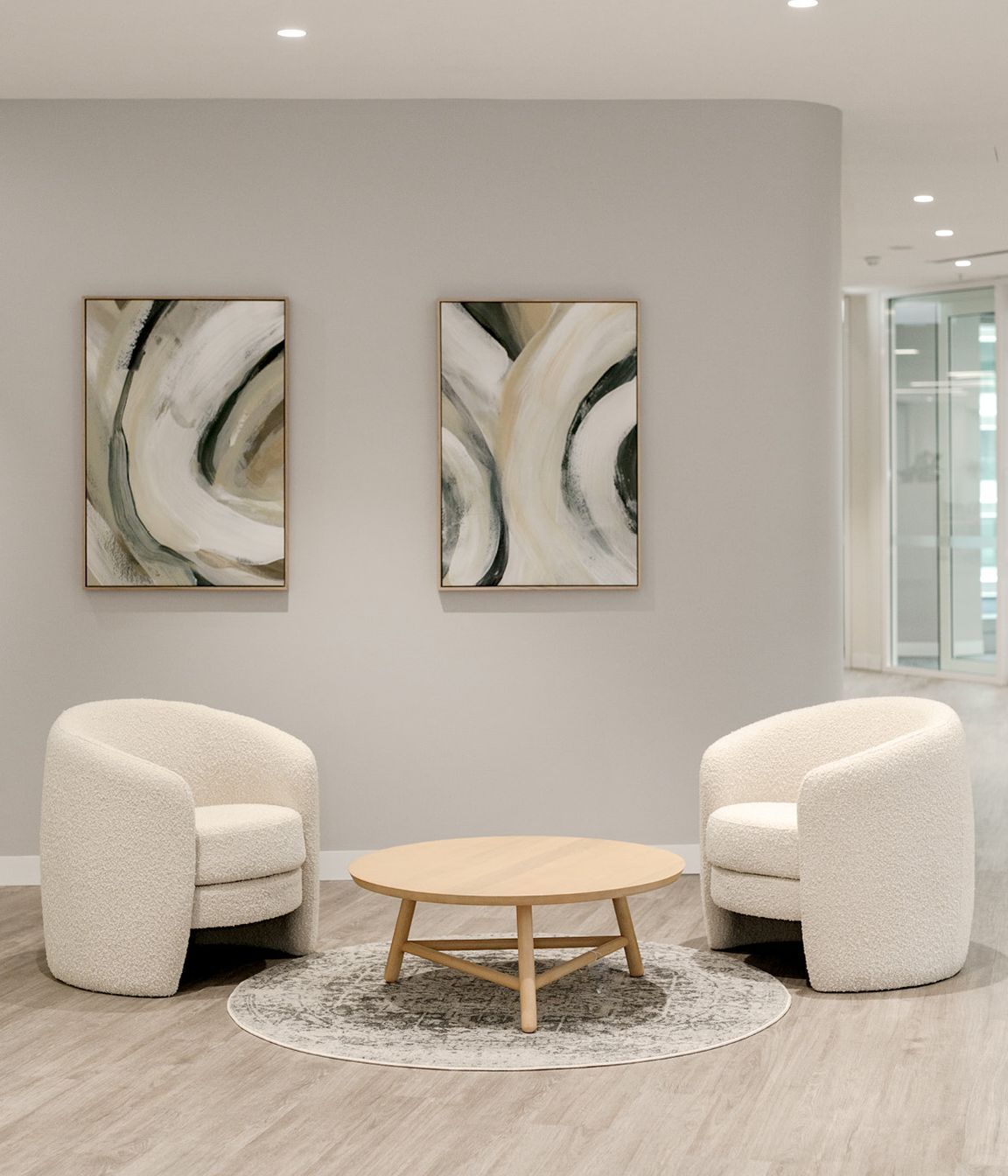 Pictured here: Kennedy Tenner Occasional Chair and Linea Tri Base Coffee Table
