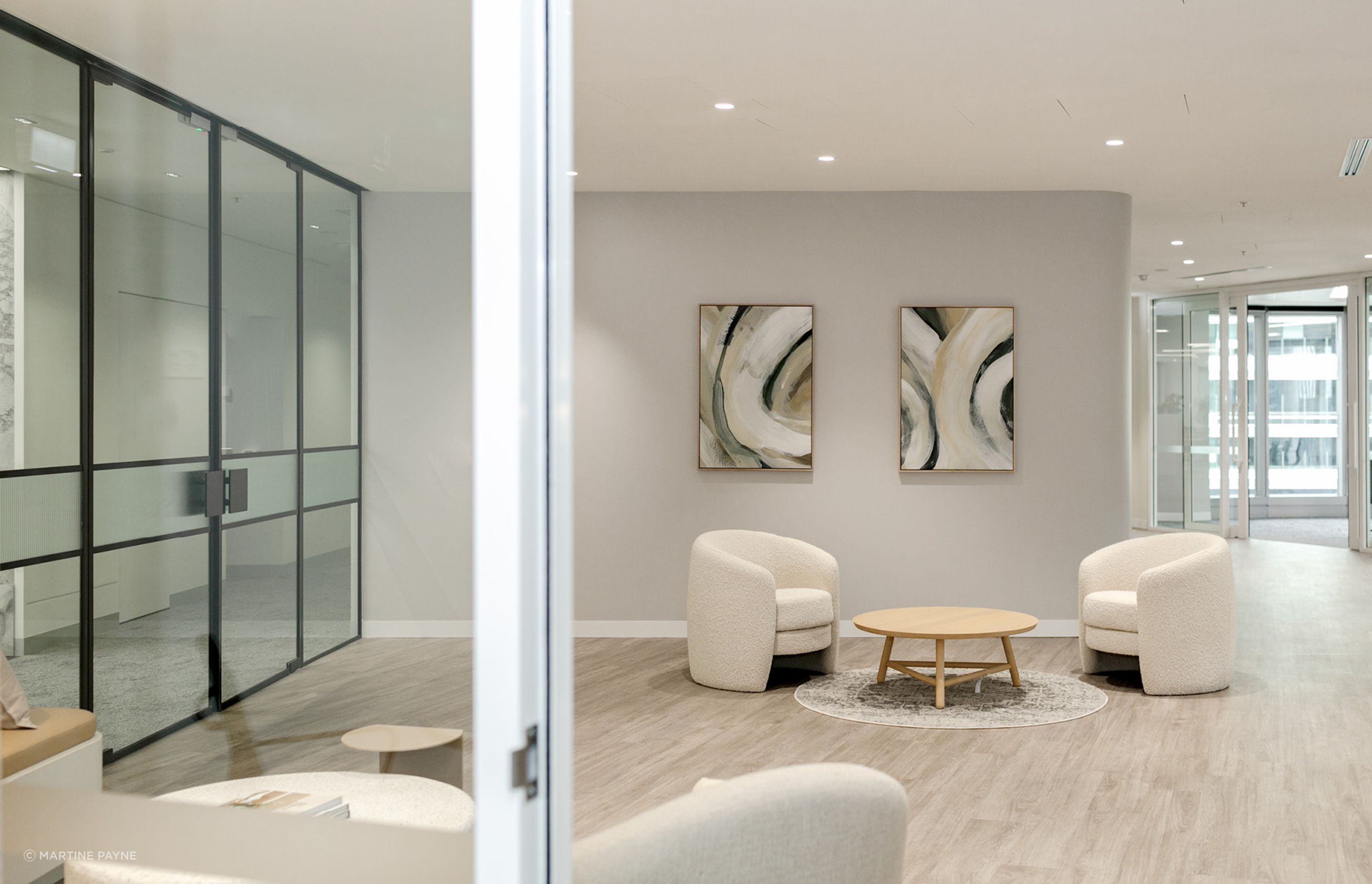 Pictured here: Kennedy Tenner Occasional Chair and Linea Tri Base Coffee Table
