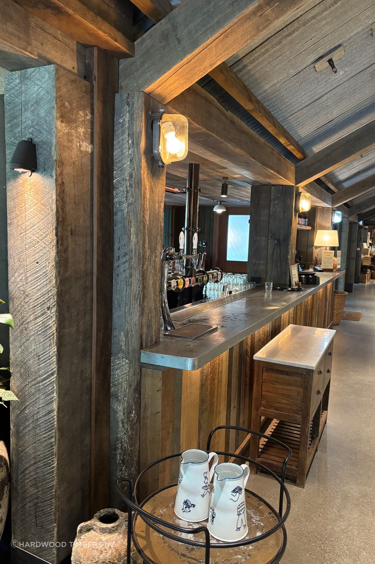Reclaimed hardwood beams and posts, The Bakehouse, Ayrburn