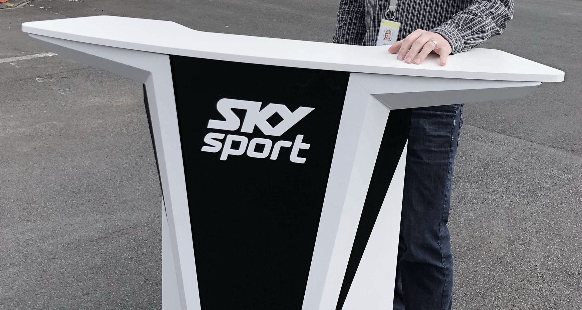 Portable Broadcasting Desk Sky Sport NZ banner