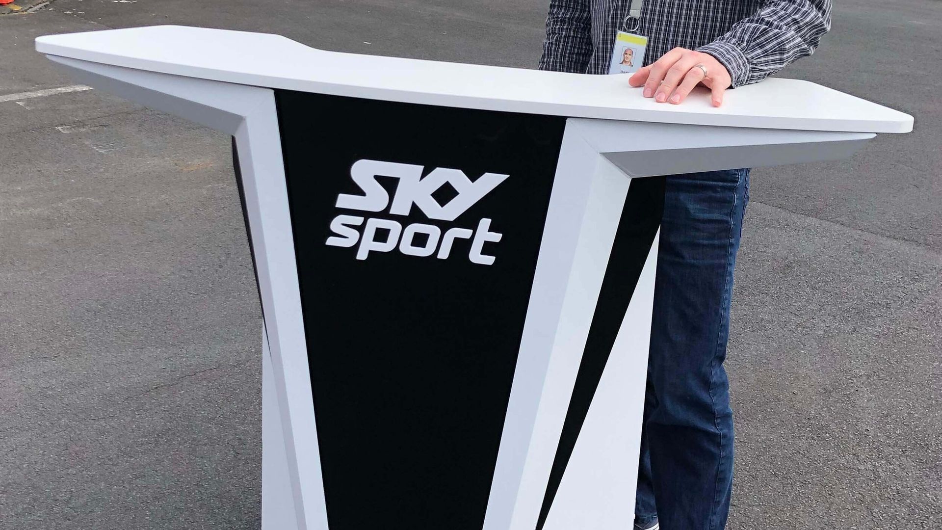 Portable Broadcasting Desk Sky Sport NZ banner