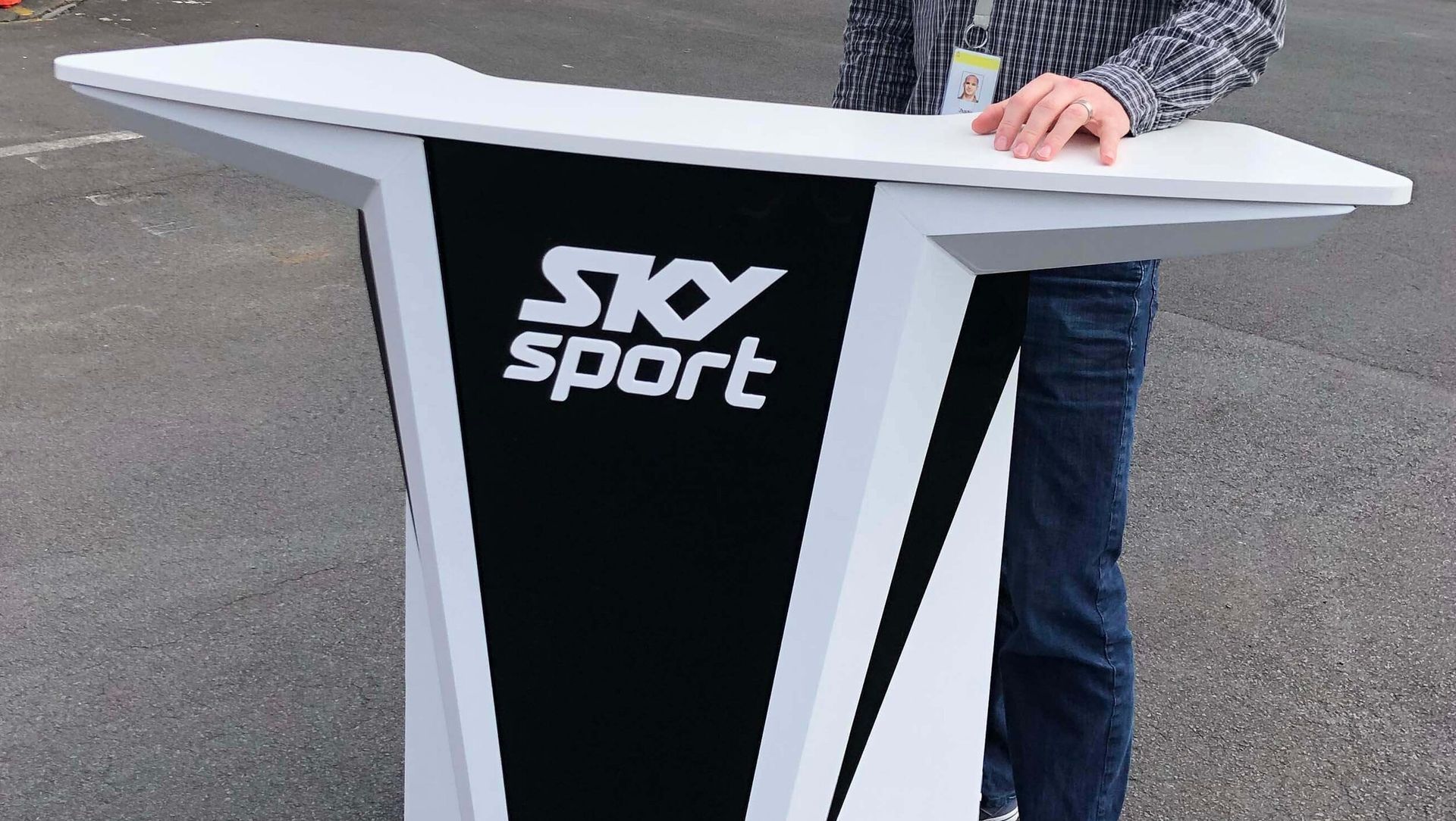 Portable Broadcasting Desk Sky Sport NZ banner
