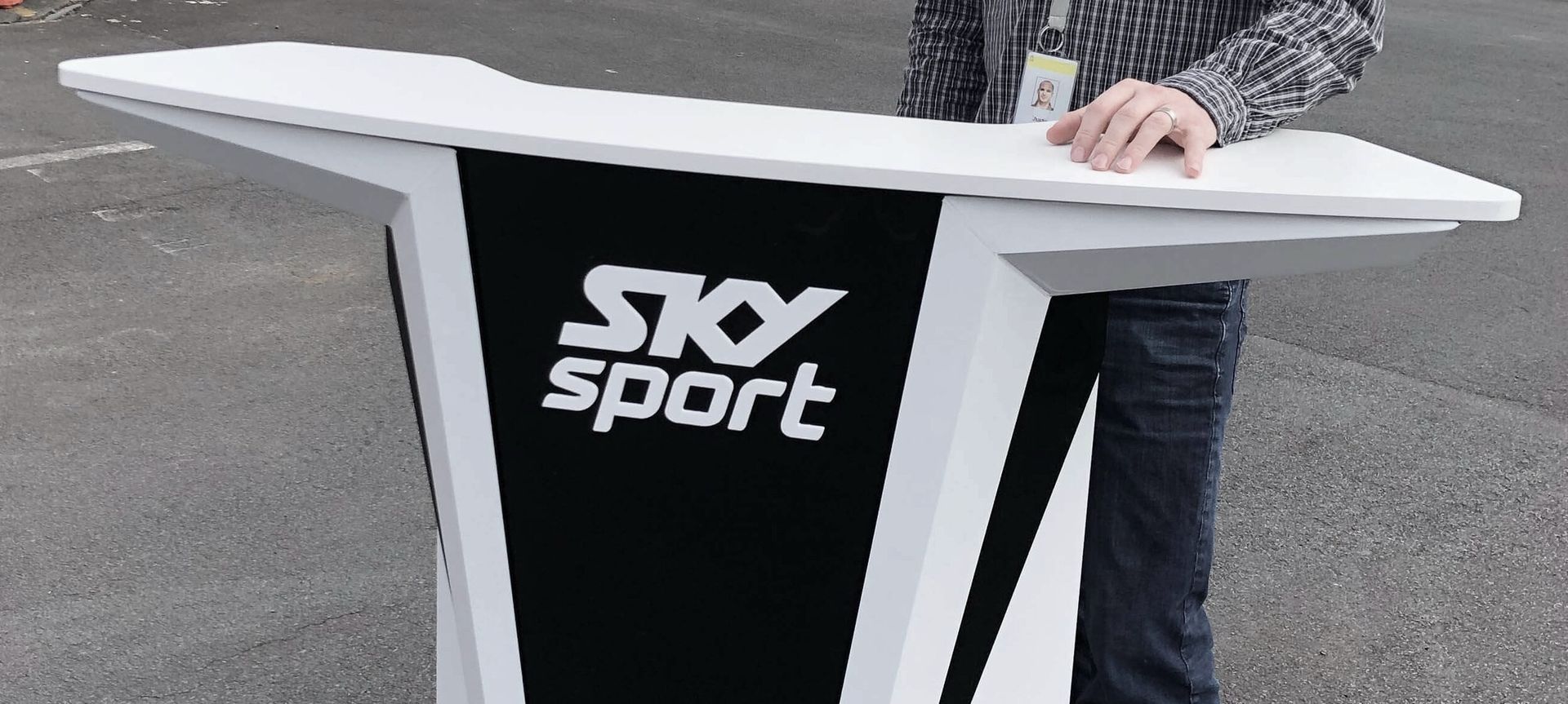 Portable Broadcasting Desk Sky Sport NZ banner