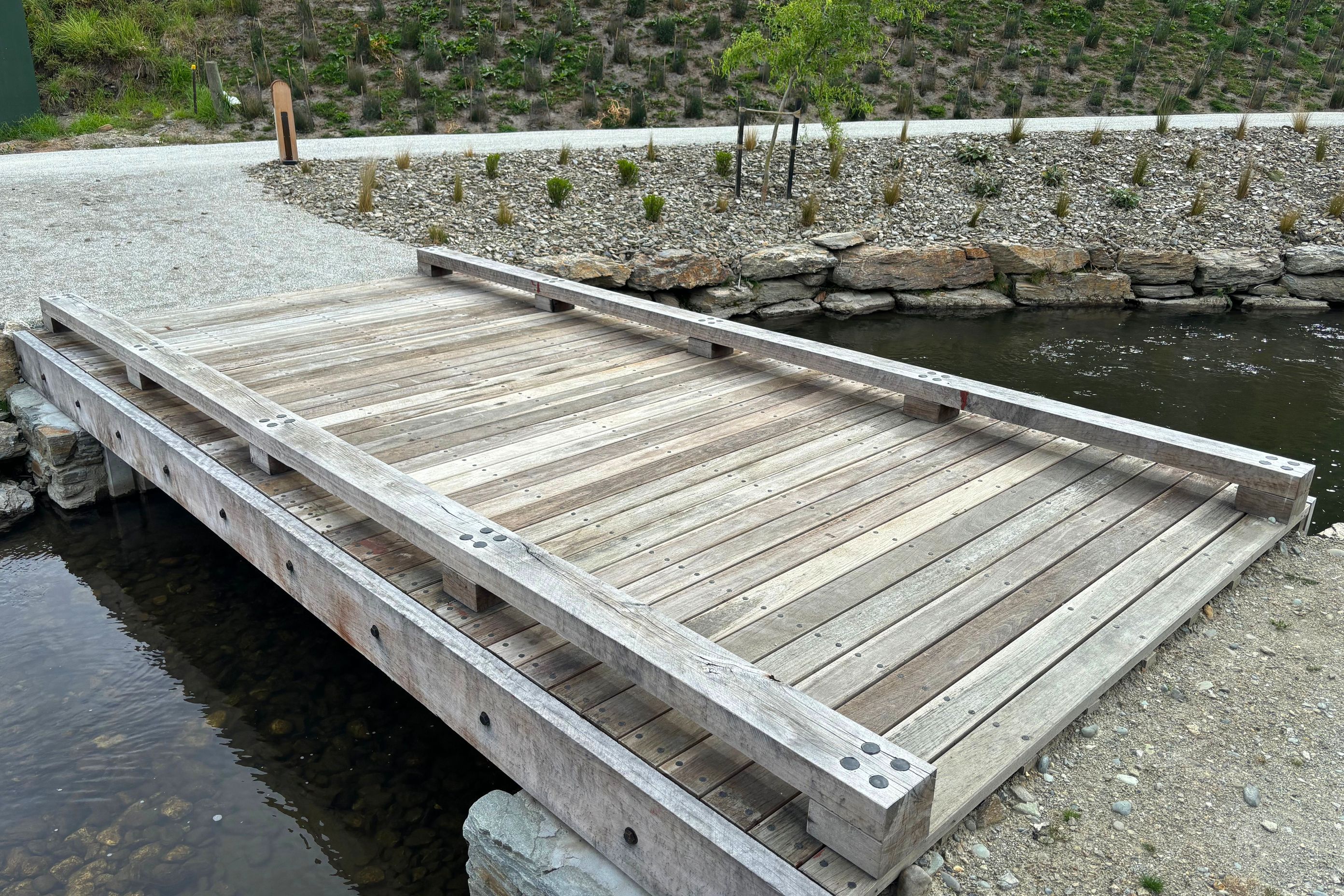 Reclaimed hardwood bridge, Ayrburn Precinct