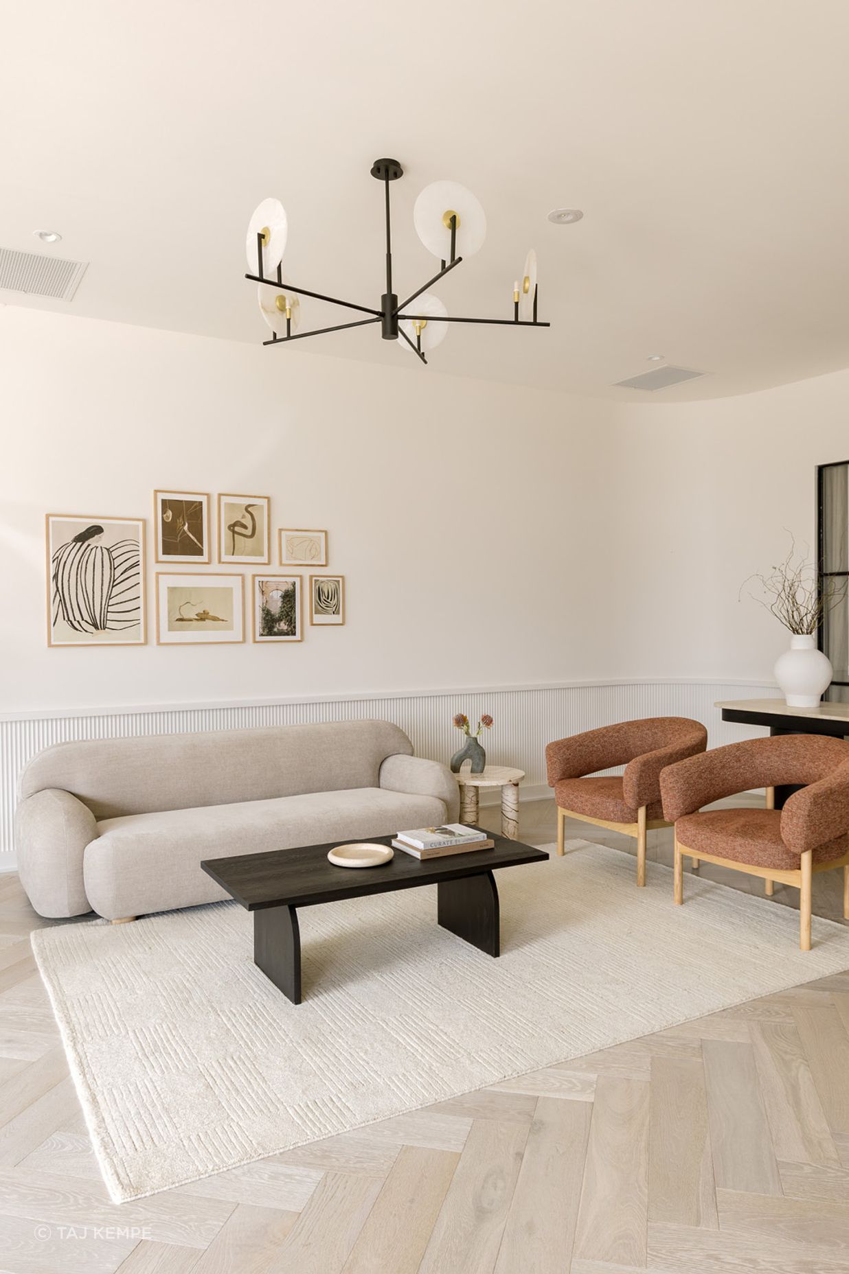 Pictured here: Sidney Plump 3 Seater Sofa. Jenson Occasional Chair, Amara Round Leg Side Table