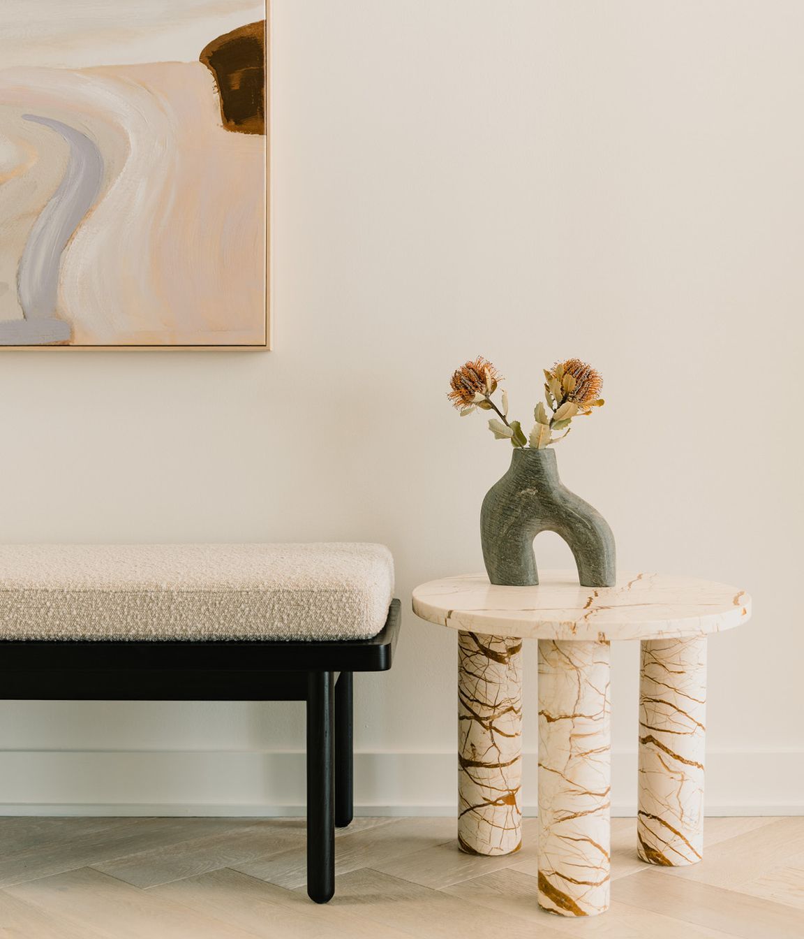 Pictured here: Amara Round Leg Side Table