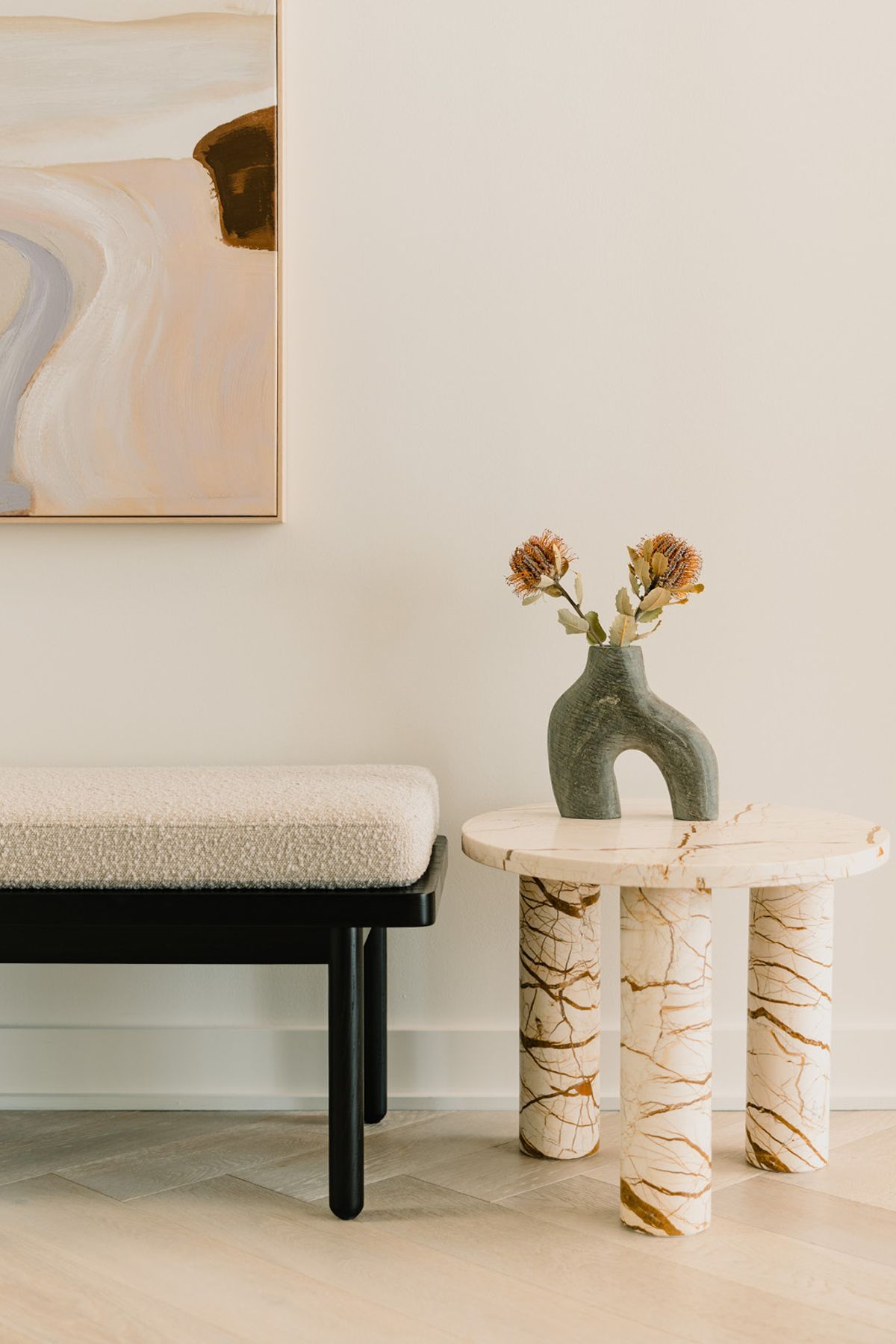 Pictured here: Amara Round Leg Side Table
