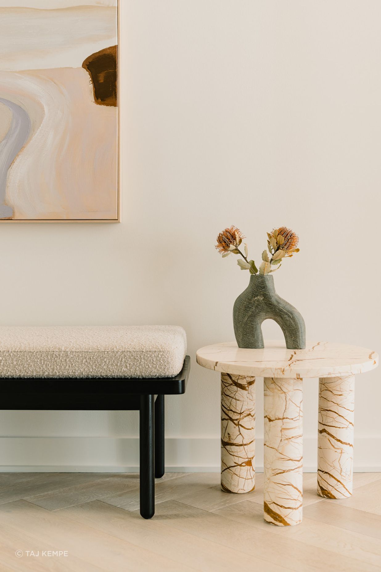 Pictured here: Amara Round Leg Side Table