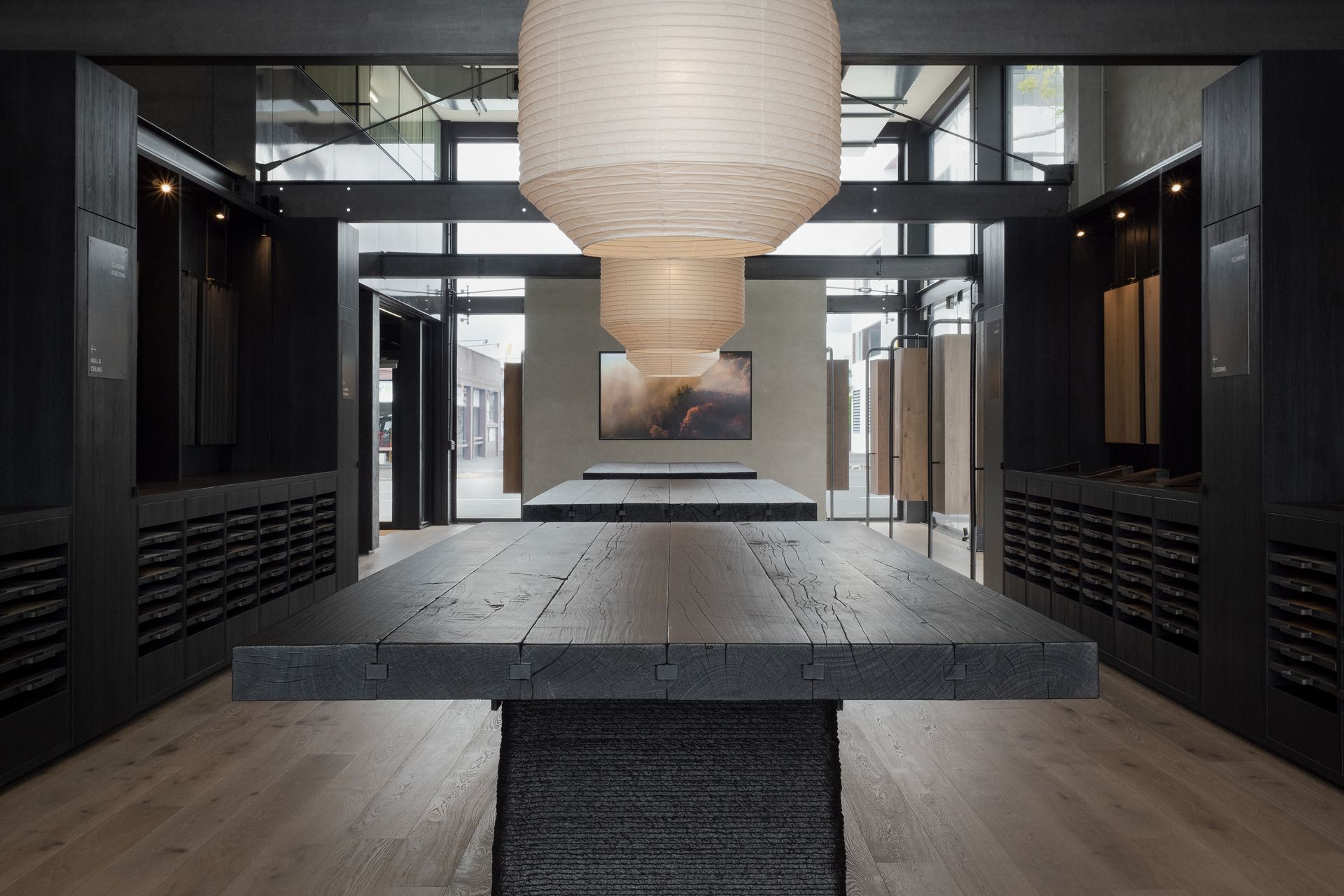 Prime Laminate Burnished Black. Designed by Wonder Group Design, Forte Flooring Auckland Showroom.