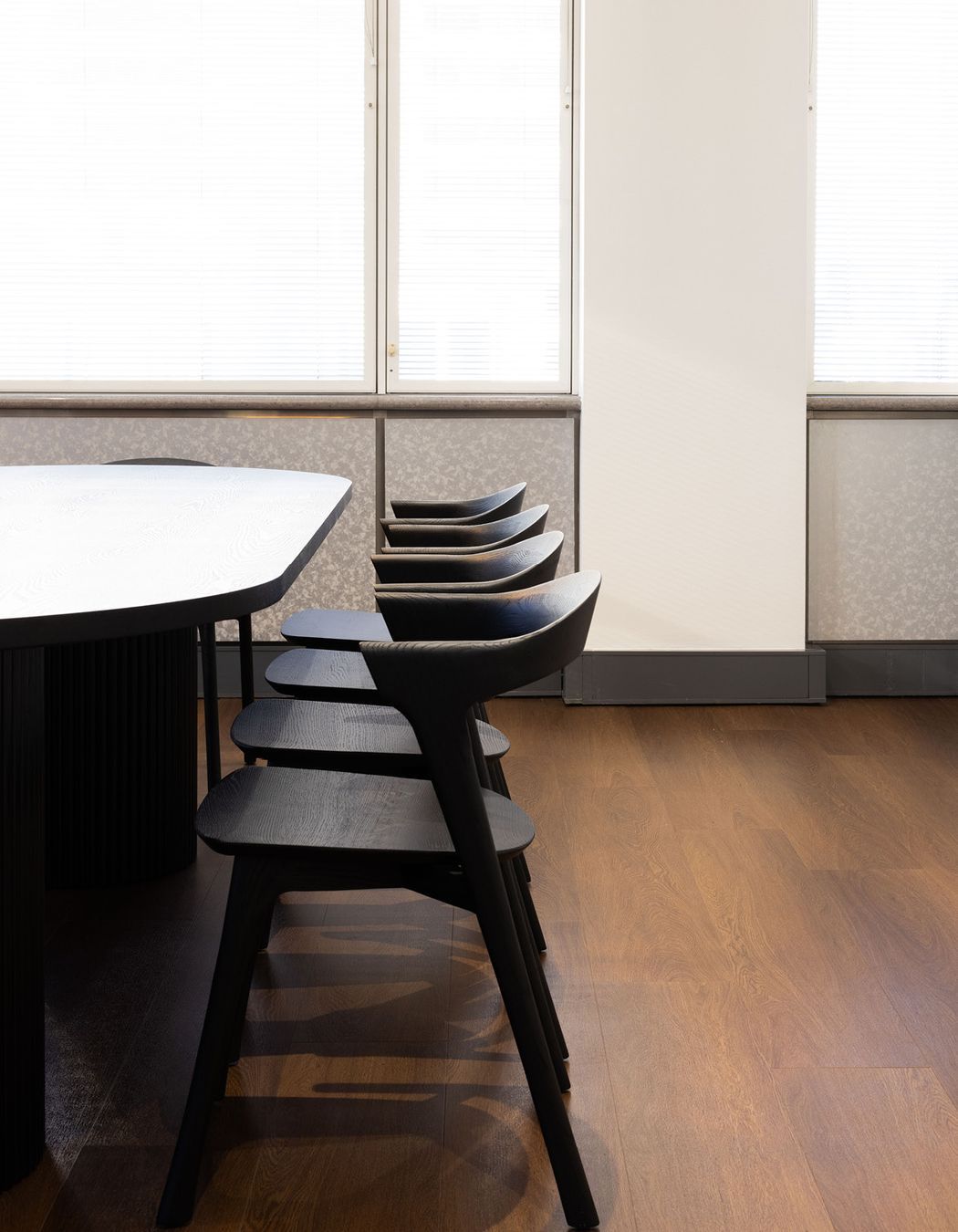 Pictured here: Benjamin Ripple Oval Dining Table and Ethnicraft Bok Dining Chair