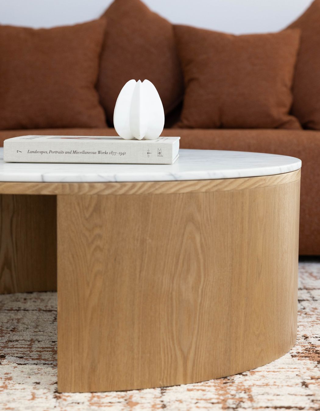 Pictured here: Oberon Crescent Marble Coffee Table