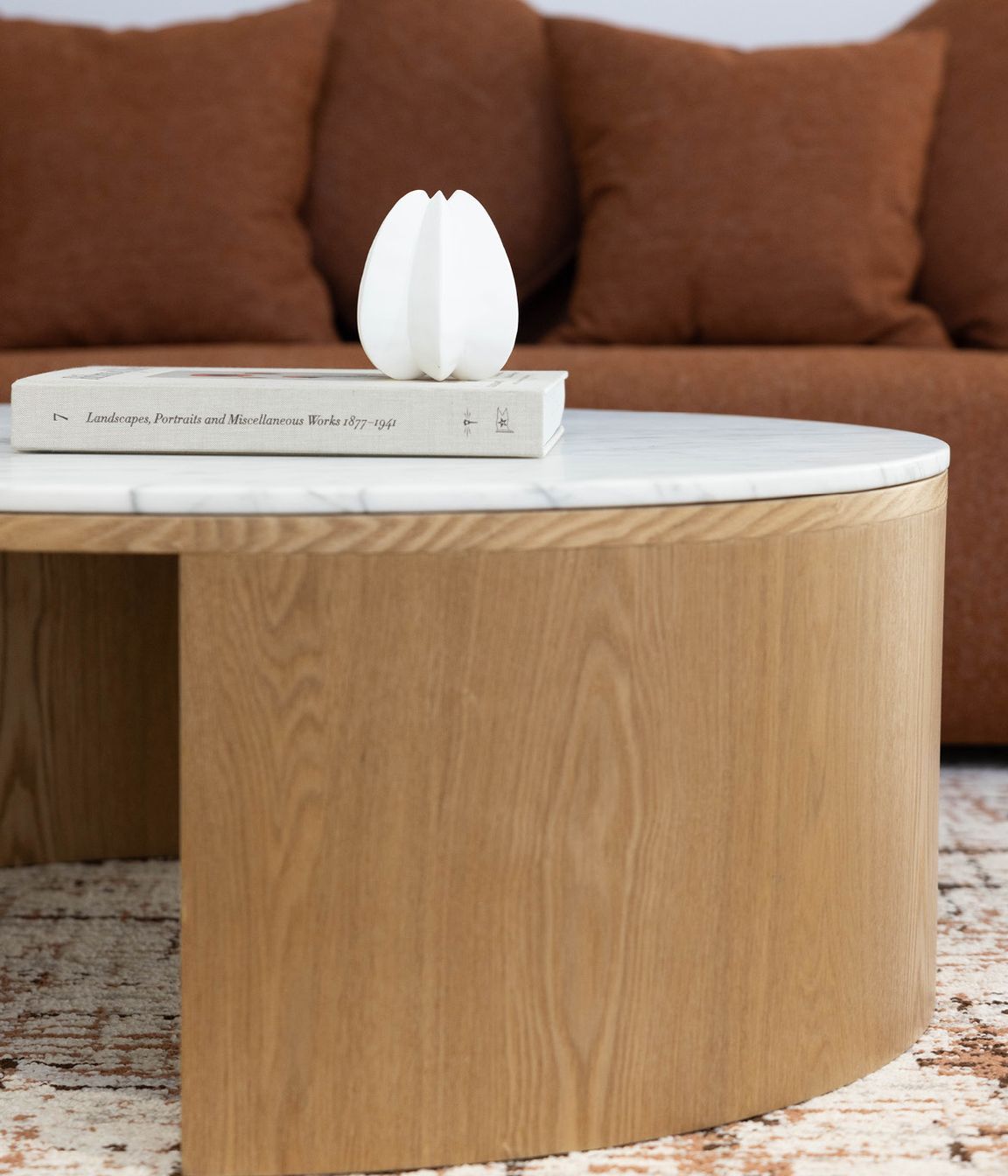 Pictured here: Oberon Crescent Marble Coffee Table